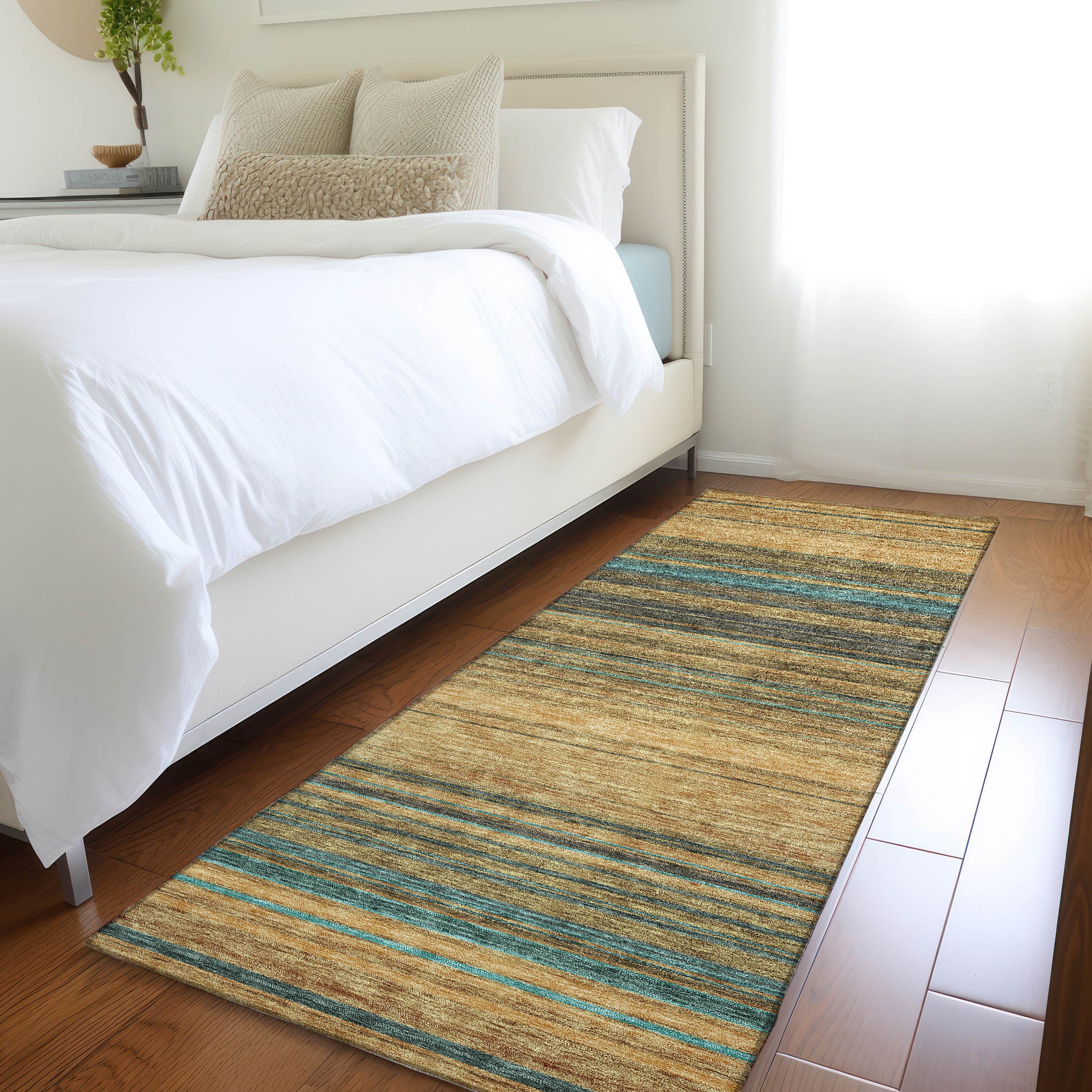Santorini Machine Washable Transitional Wheat Gold Rug 2'3" x 7'6" #shape_Runner