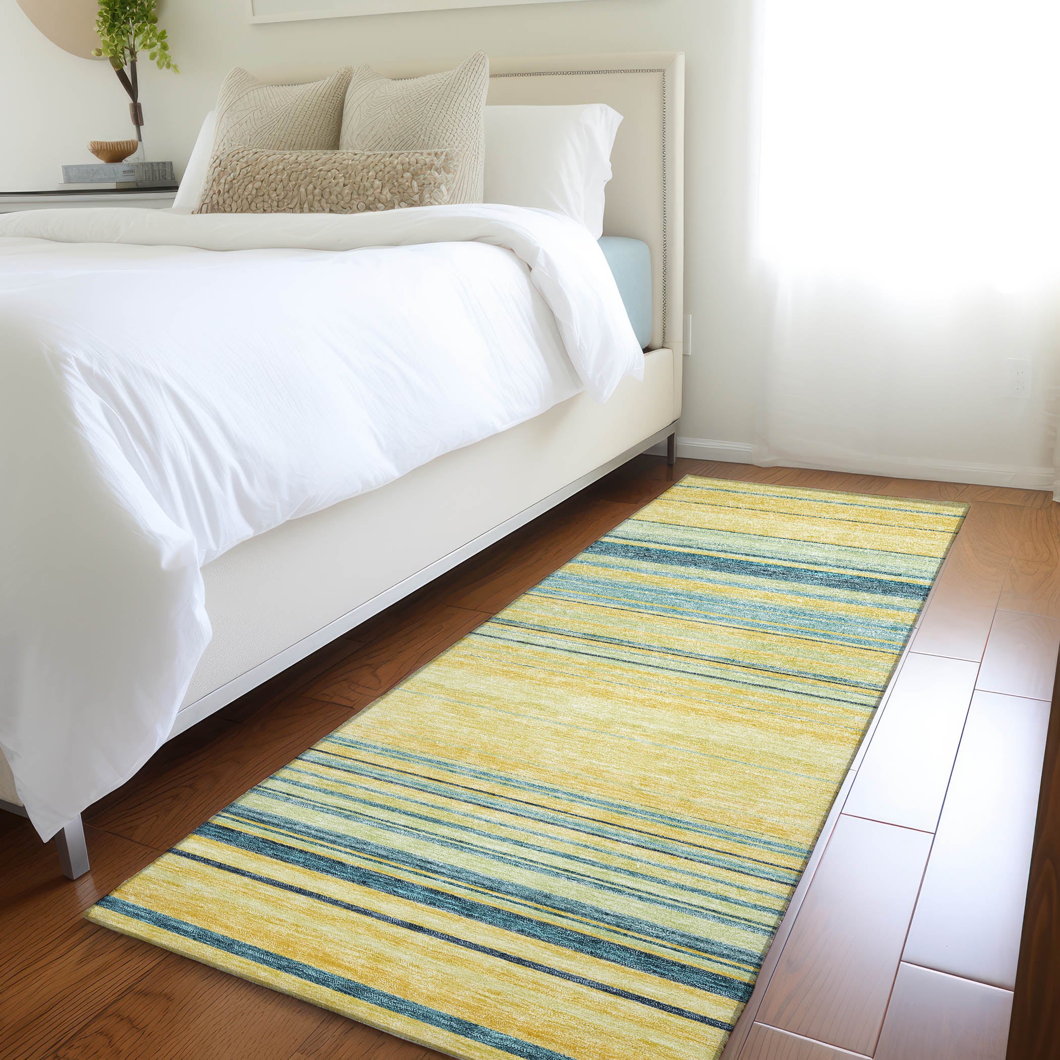 Santorini Machine Washable Transitional Yellow Gold Rug 2'3" x 7'6" #shape_Runner