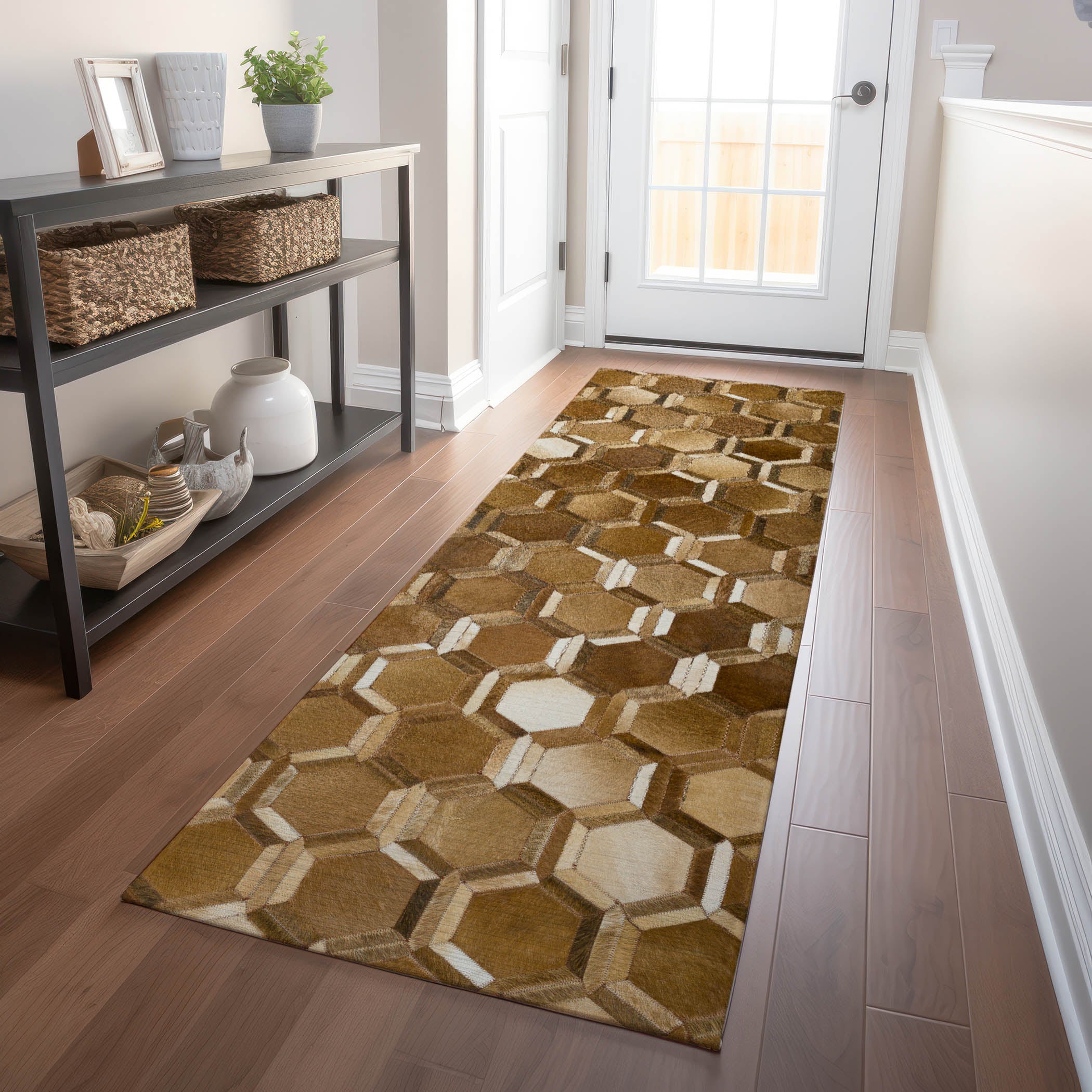 Oaxaca Machine Washable Cowhide Brown Browns Rug 2'3" x 7'6" #shape_Runner