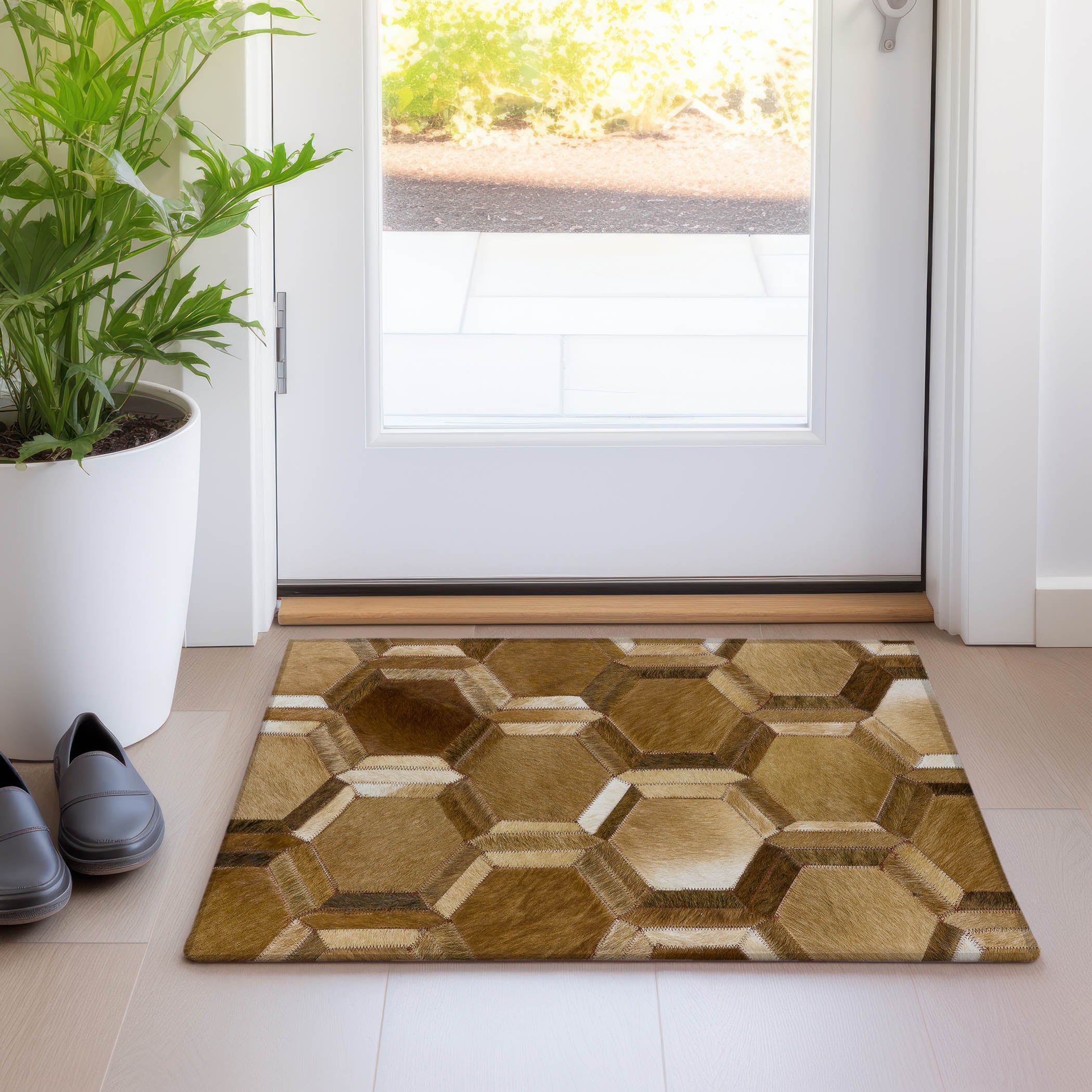 Oaxaca Machine Washable Cowhide Brown Browns Rug 1'8" x 2'6" #shape_Rectangle
