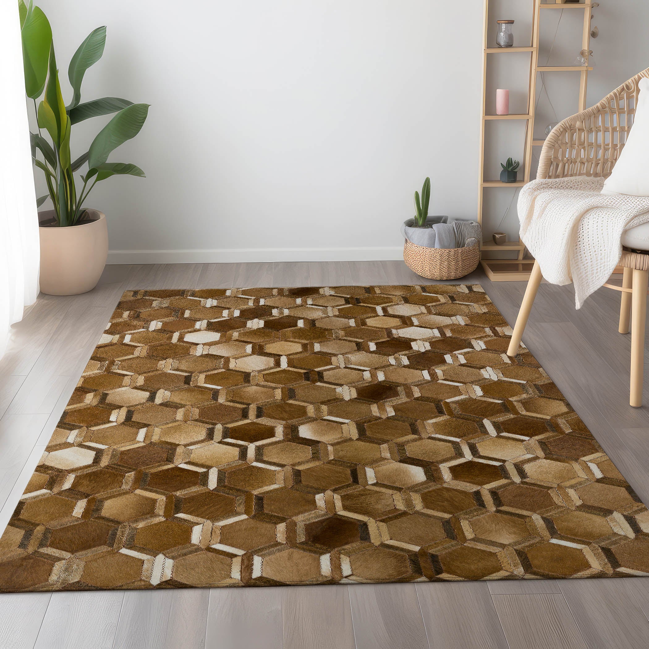 Oaxaca Machine Washable Cowhide Brown Browns Rug 2'6" x 3'10" #shape_Rectangle