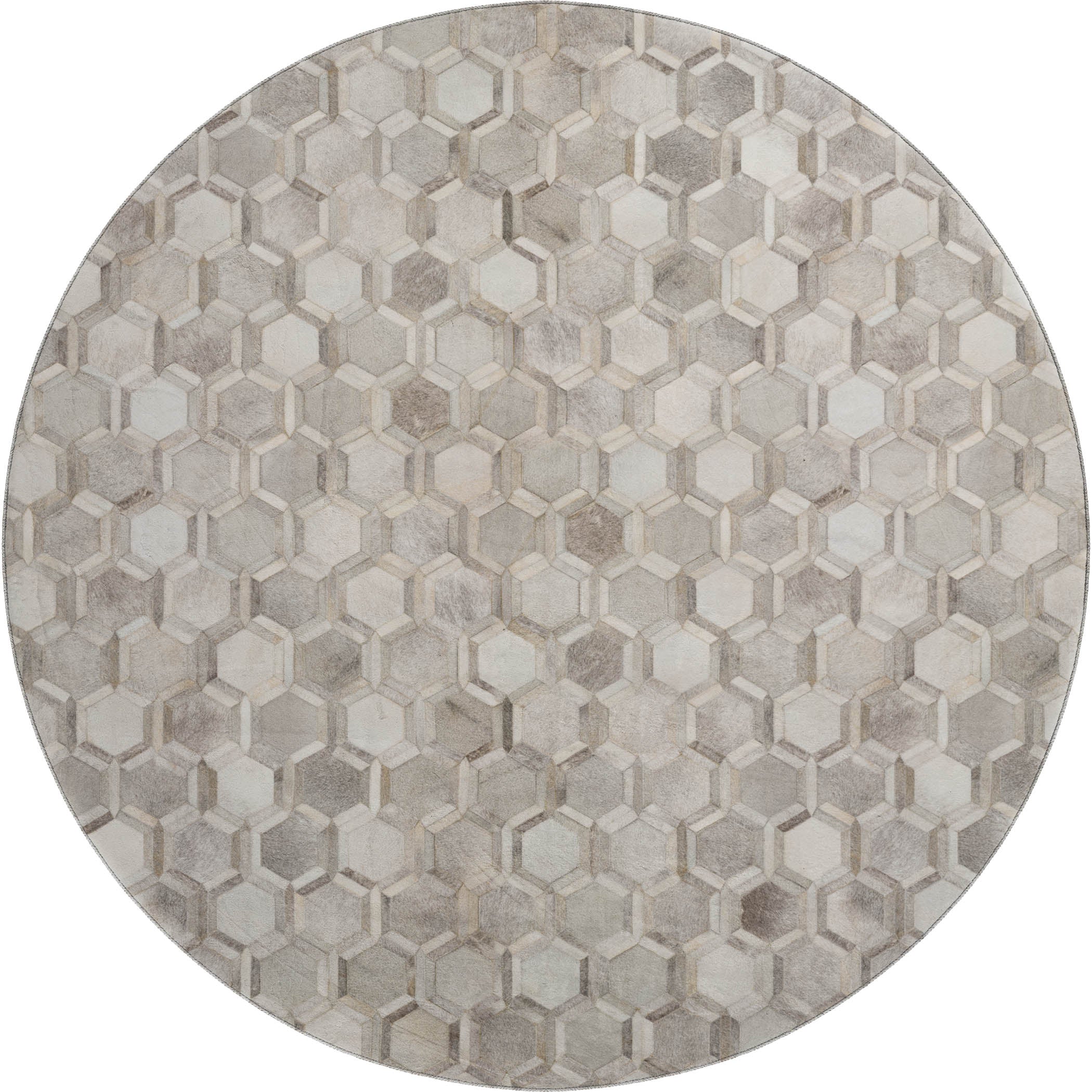 Oaxaca Machine Washable Cowhide Gray Rug 8' x 8' #shape_Round