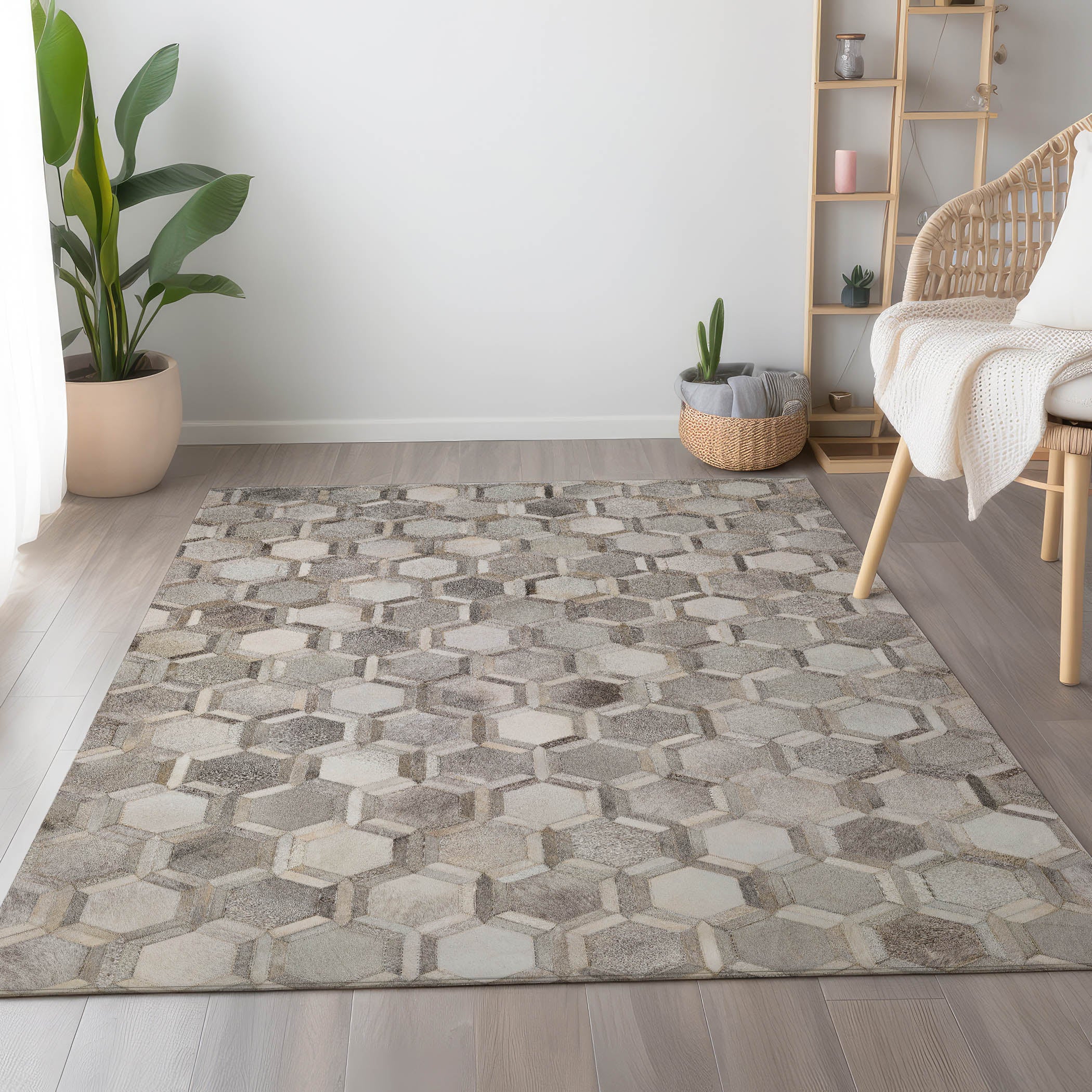 Oaxaca Machine Washable Cowhide Gray Rug 2'6" x 3'10" #shape_Rectangle