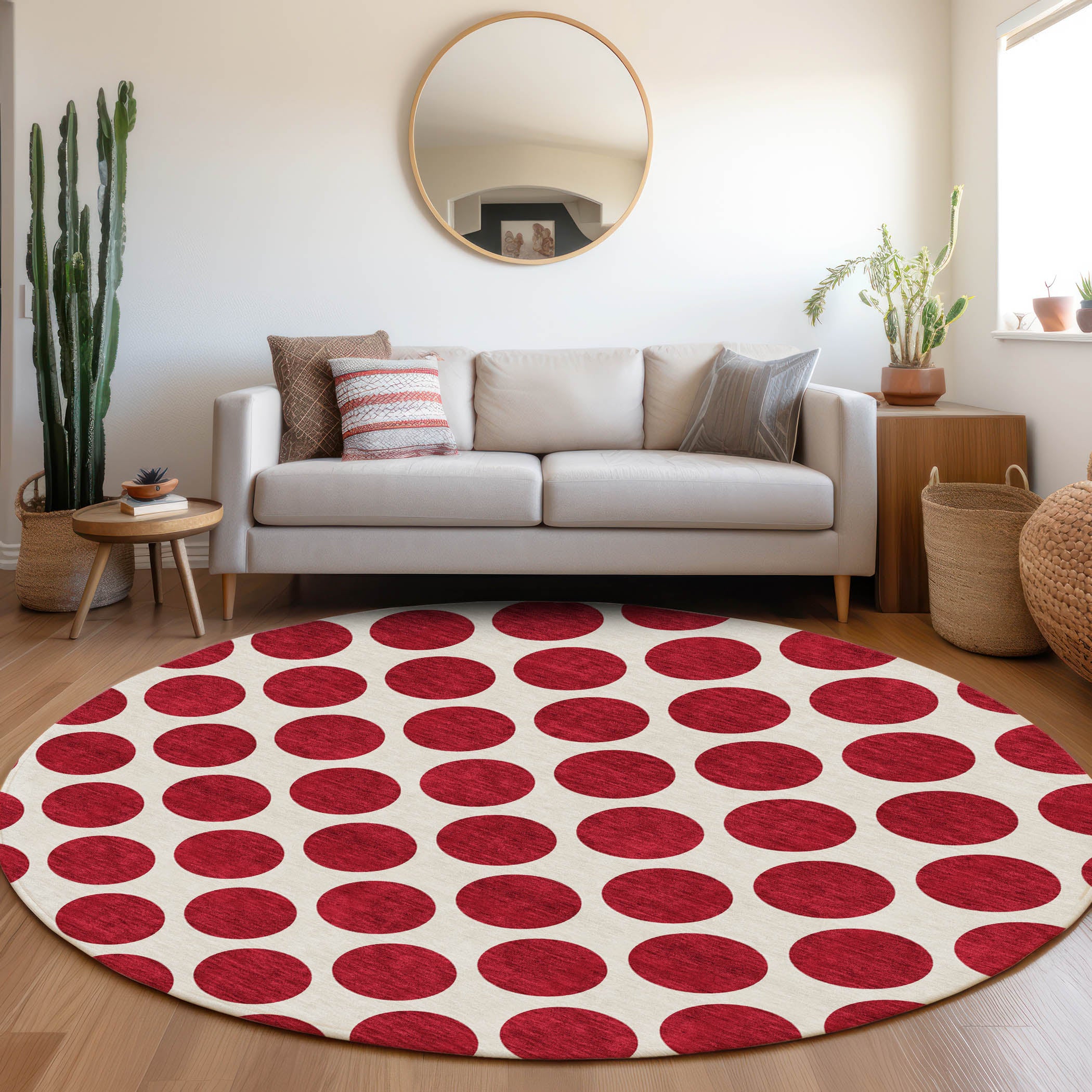 Jaipur Machine Washable Transitional Red Rug 8' x 8' #shape_Round
