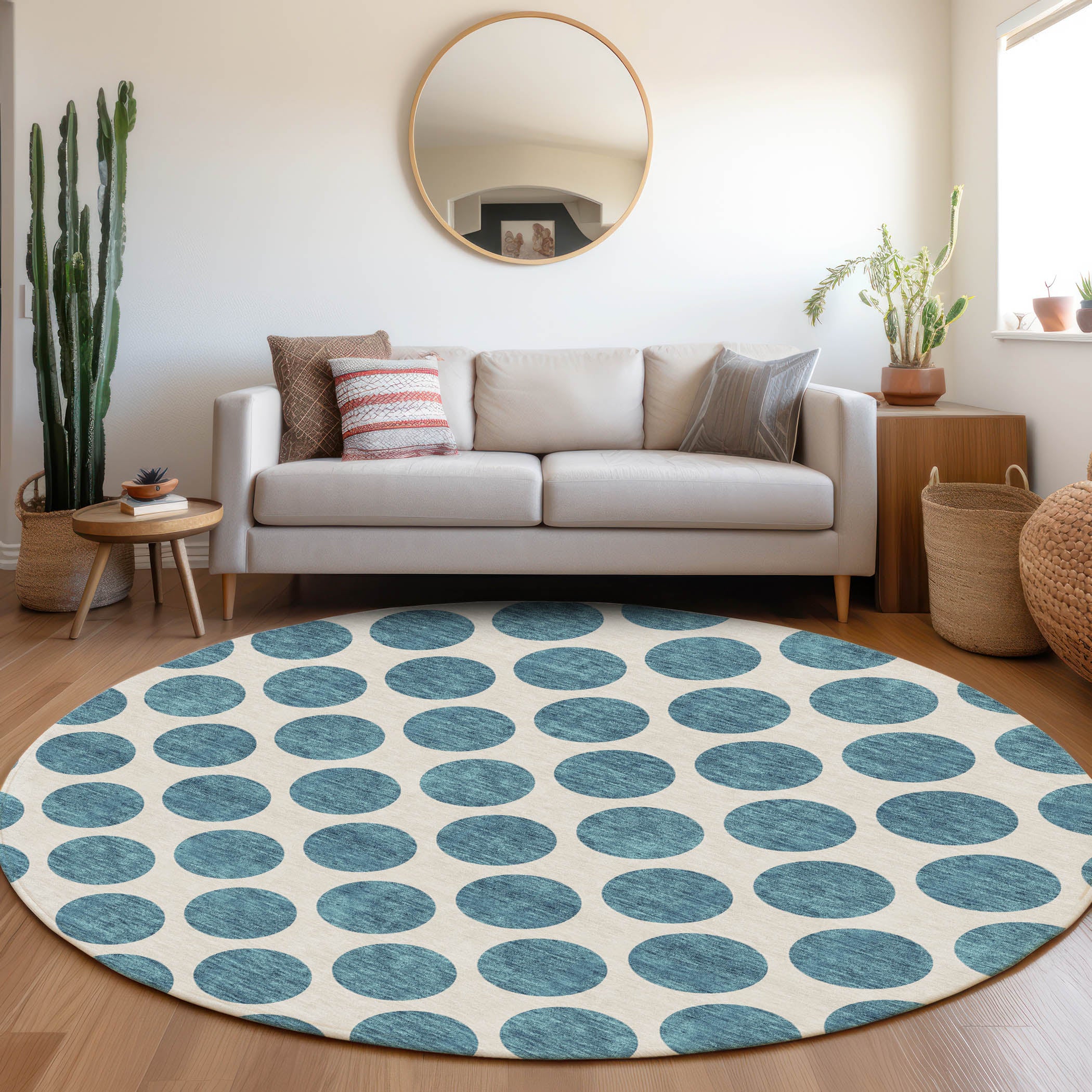 Jaipur Machine Washable Transitional Teal Rug 8' x 8' #shape_Round