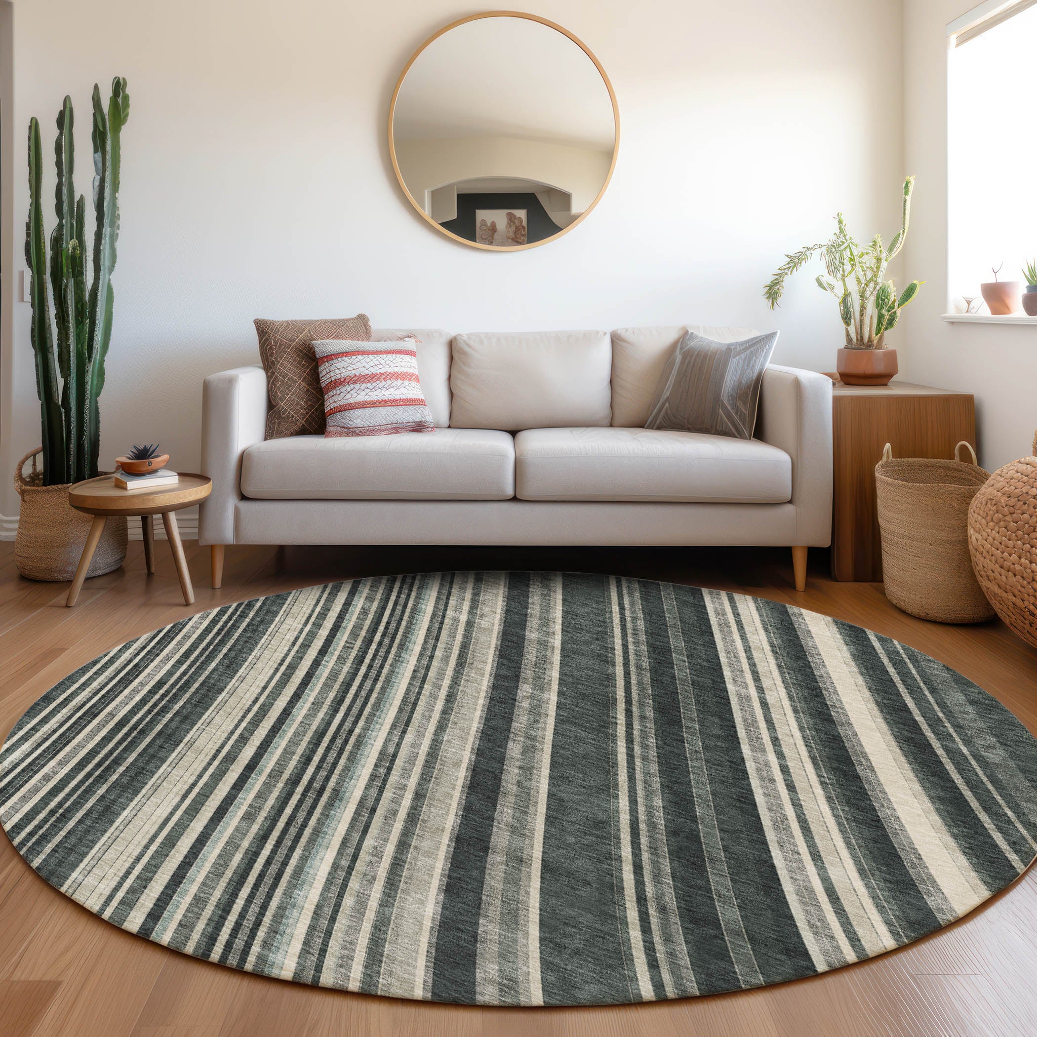 Chiang Mai Machine Washable Transitional Black Rug 8' x 8' #shape_Round