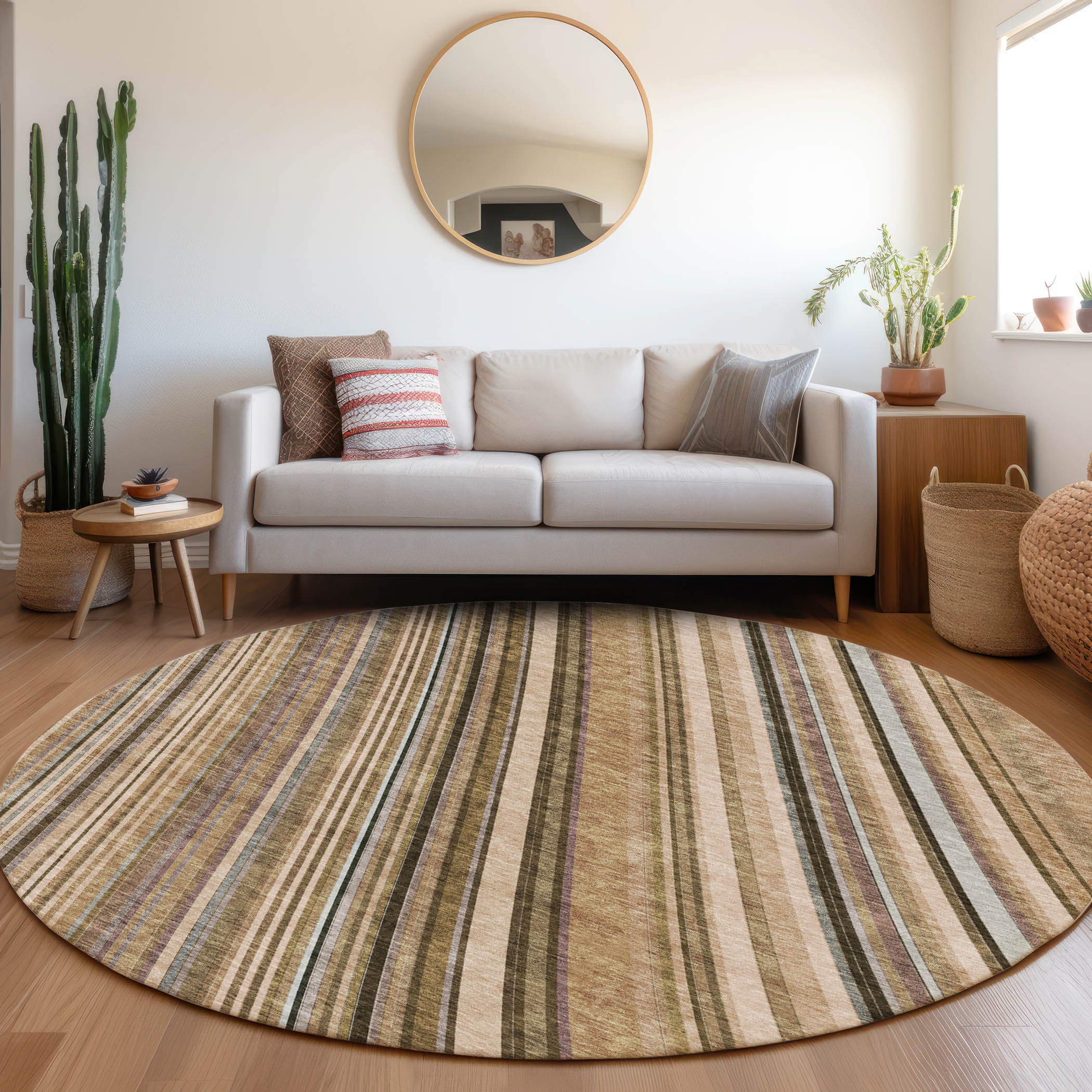 Chiang Mai Machine Washable Transitional Taupe Brown Rug 8' x 8' #shape_Round