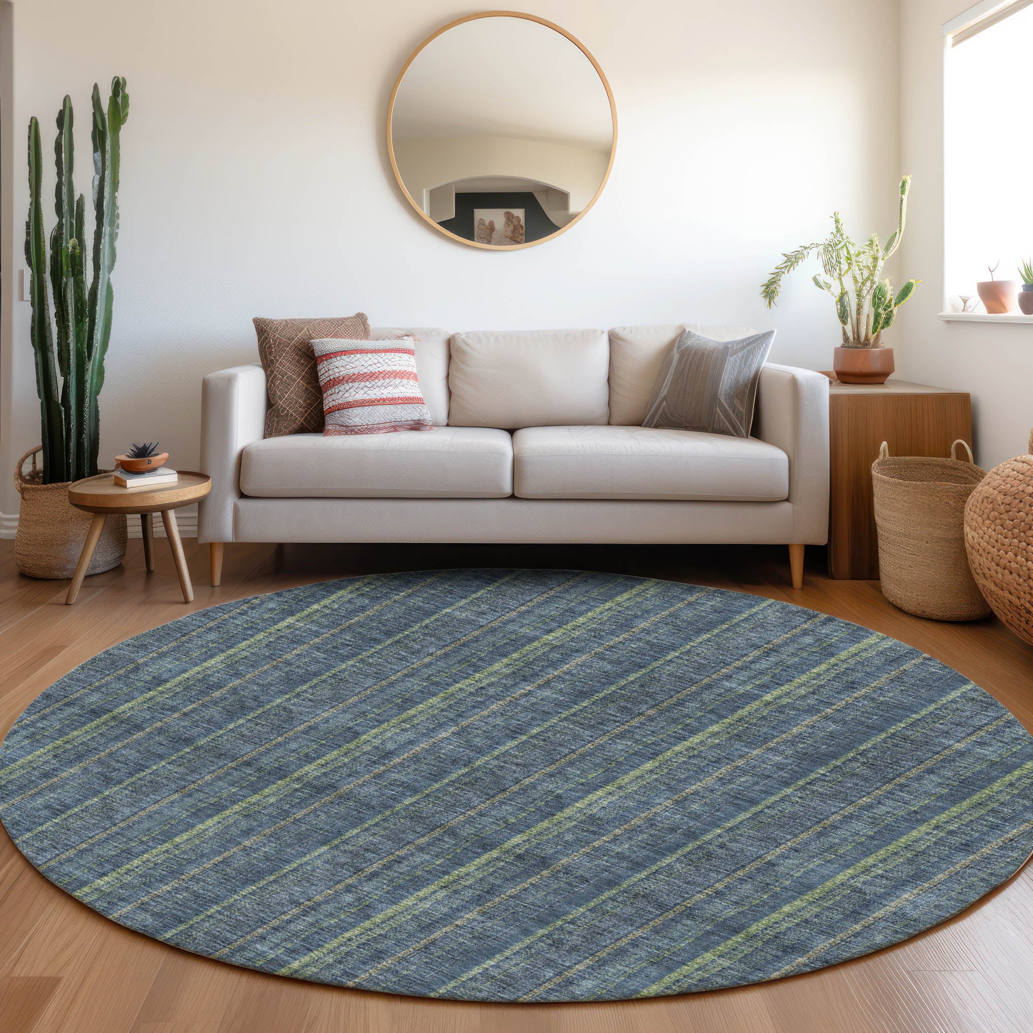 Ghent Machine Washable Transitional Blue Rug 8' x 8' #shape_Round