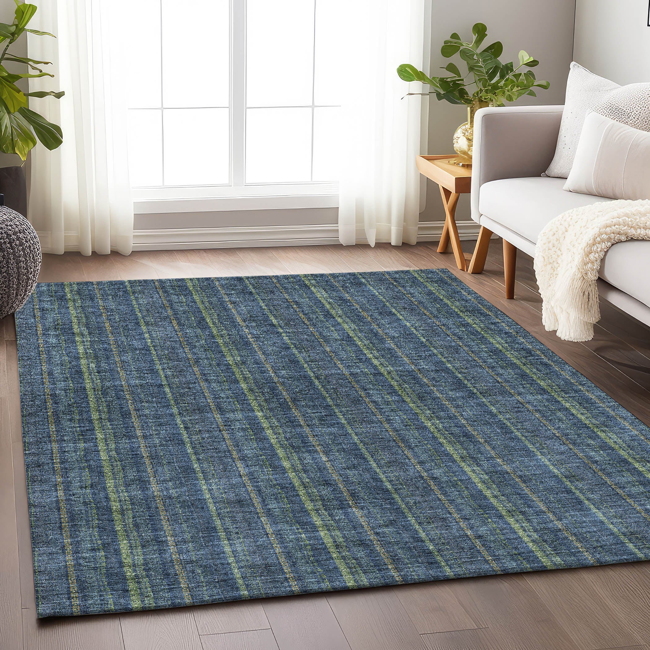 Ghent Machine Washable Transitional Blue Rug 2'6" x 3'10" #shape_Rectangle