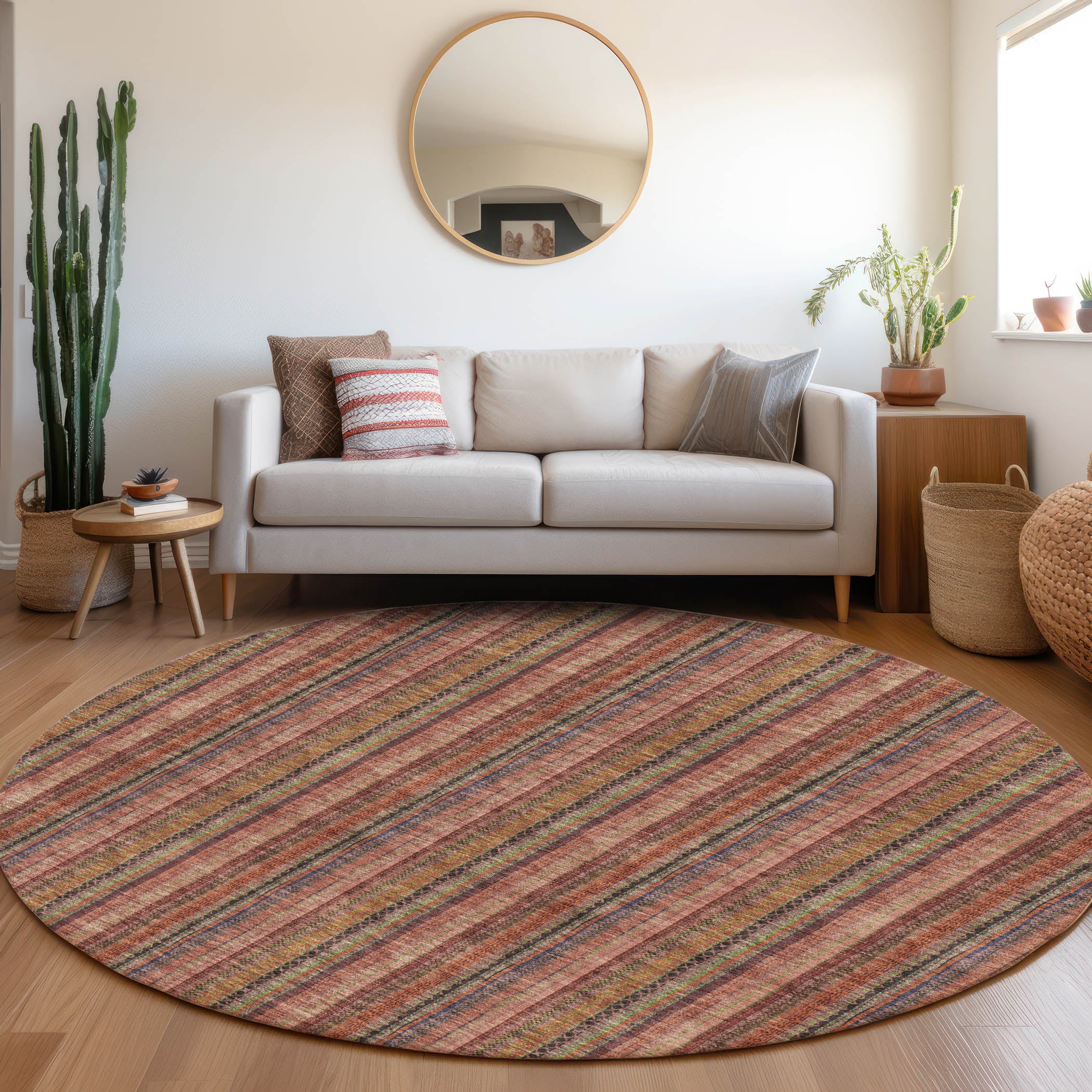 Ghent Machine Washable Transitional Blush Pink Rug 8' x 8' #shape_Round