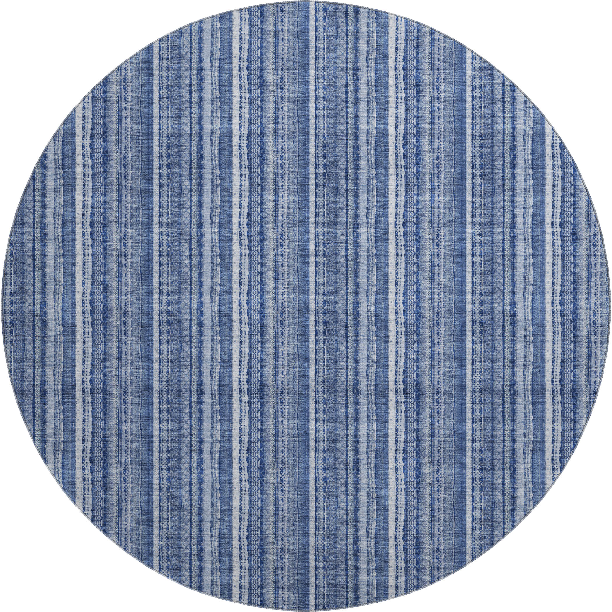 Ghent Machine Washable Transitional Denim Blue Rug 8' x 8' #shape_Round