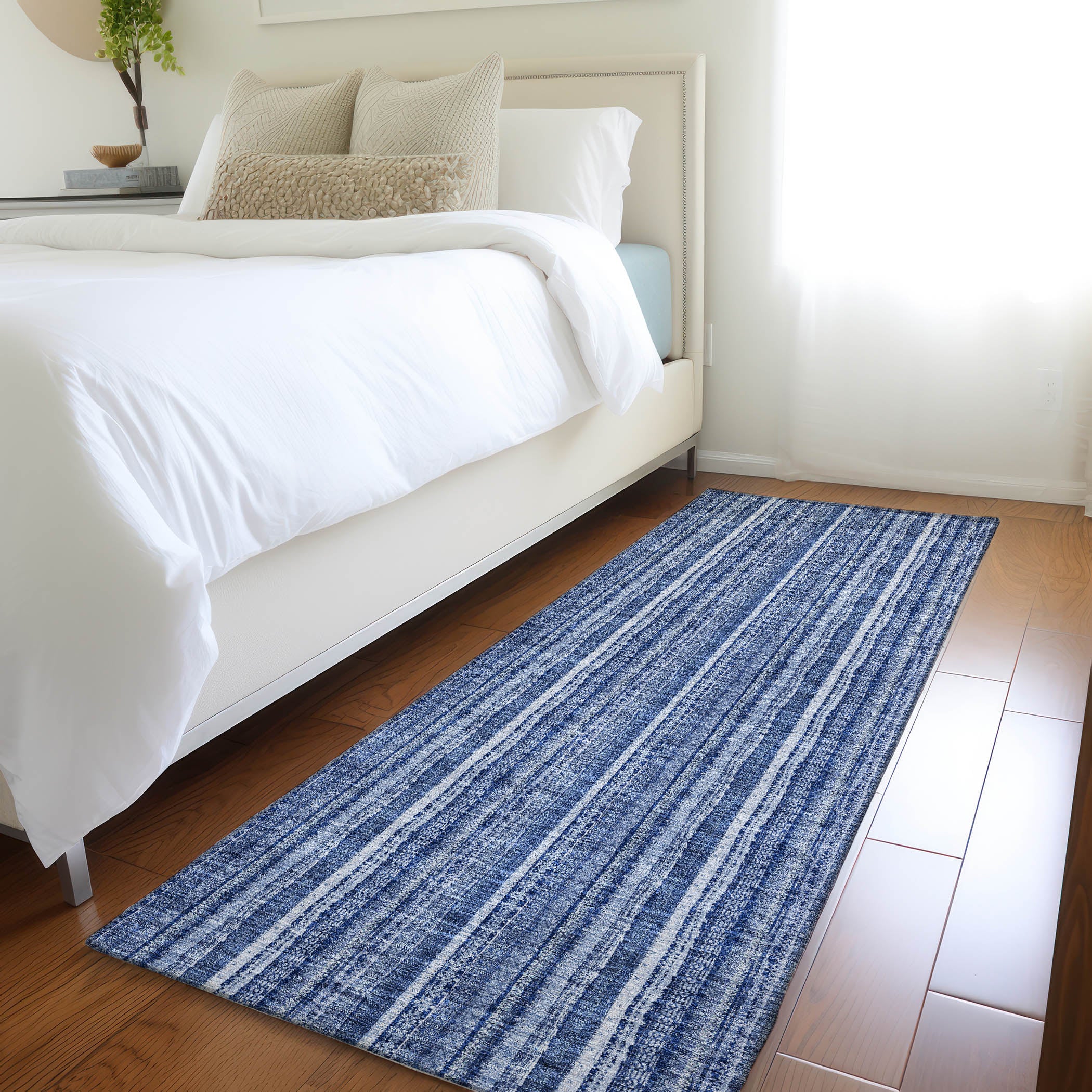 Ghent Machine Washable Transitional Denim Blue Rug 2'3" x 7'6" #shape_Runner
