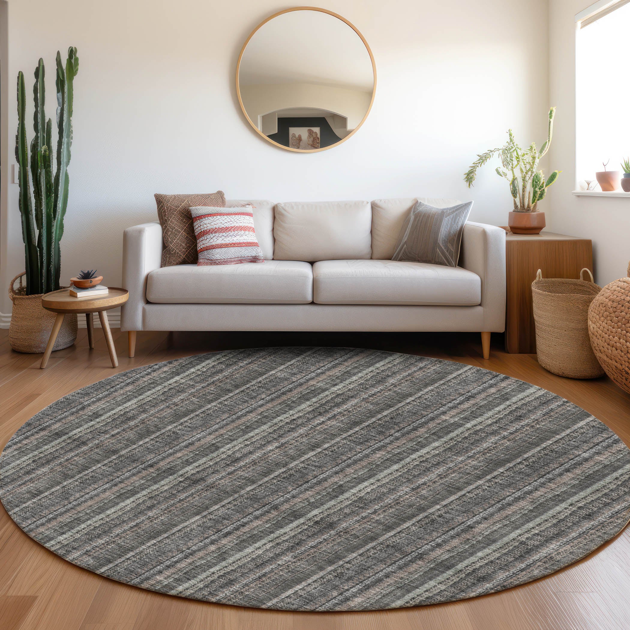 Ghent Machine Washable Transitional Gray Rug 8' x 8' #shape_Round