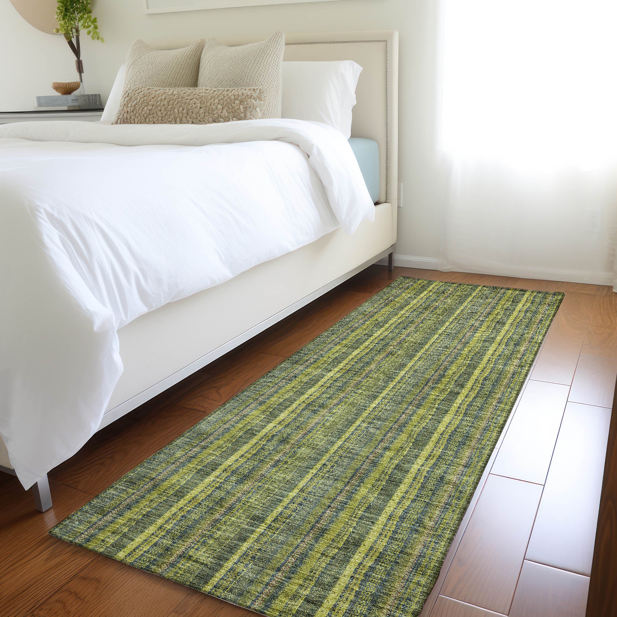 Ghent Machine Washable Transitional Olive Green Rug 2'3" x 7'6" #shape_Runner