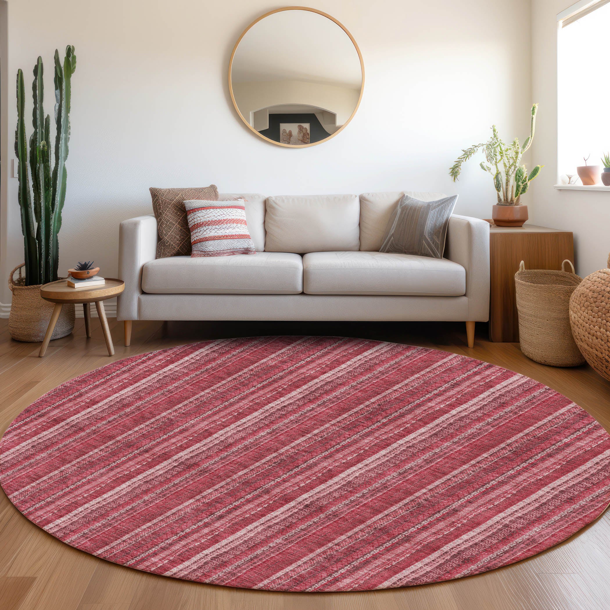 Ghent Machine Washable Transitional Pink Rug 8' x 8' #shape_Round