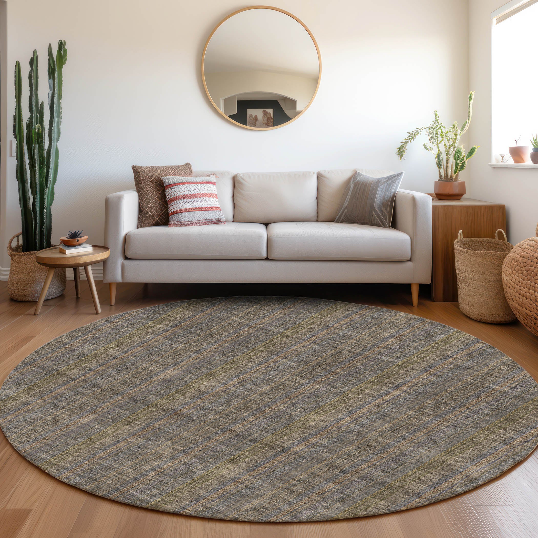 Ghent Machine Washable Transitional Taupe Brown Rug 8' x 8' #shape_Round