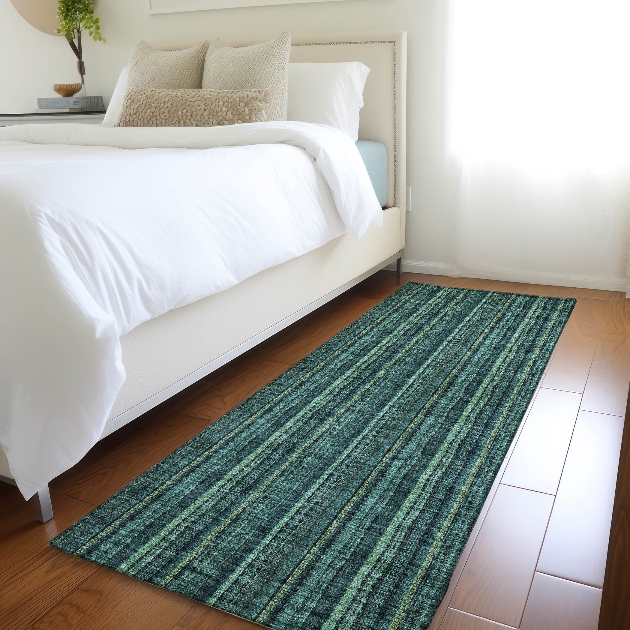 Ghent Machine Washable Transitional Teal Rug 2'3" x 7'6" #shape_Runner
