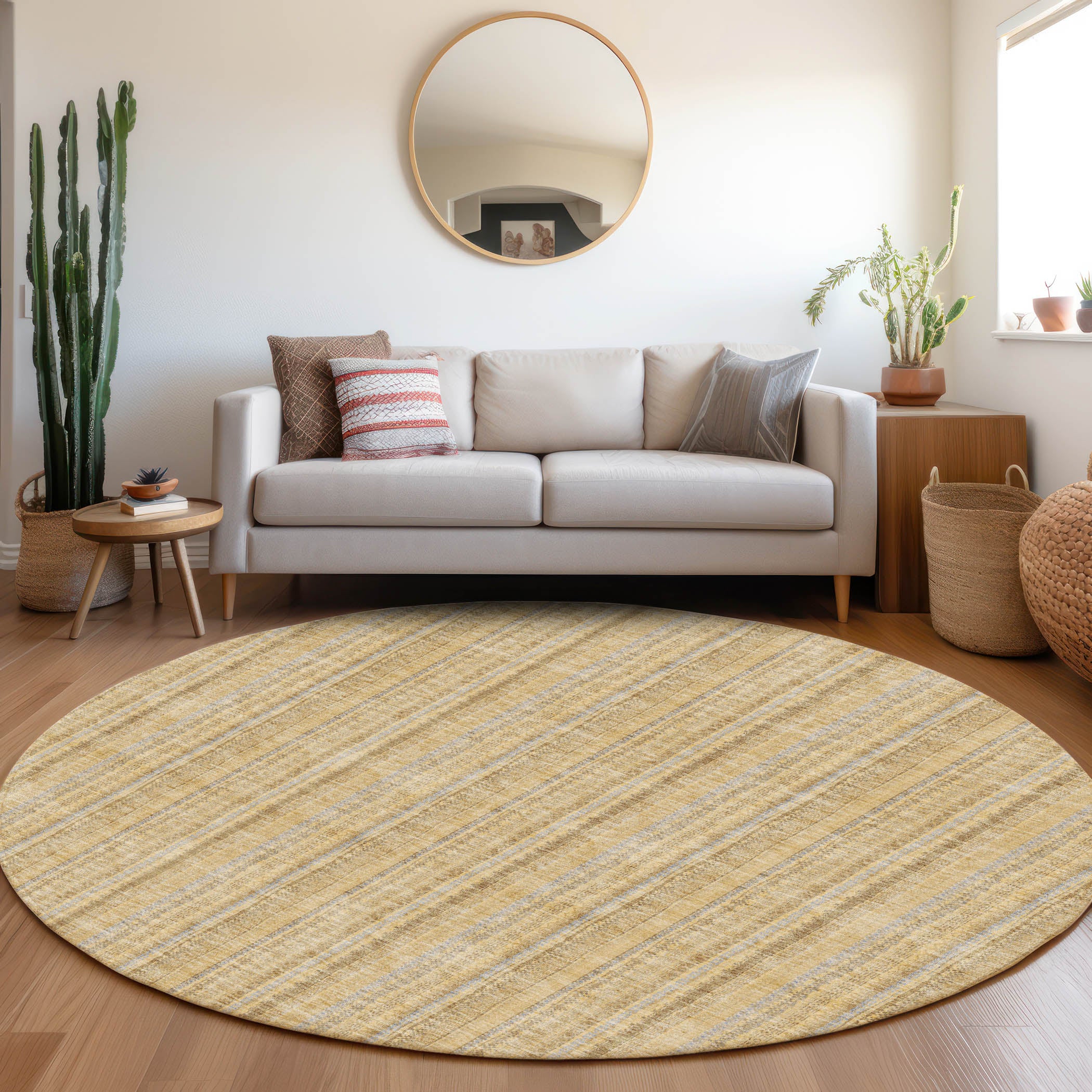 Ghent Machine Washable Transitional Wheat Gold Rug 8' x 8' #shape_Round