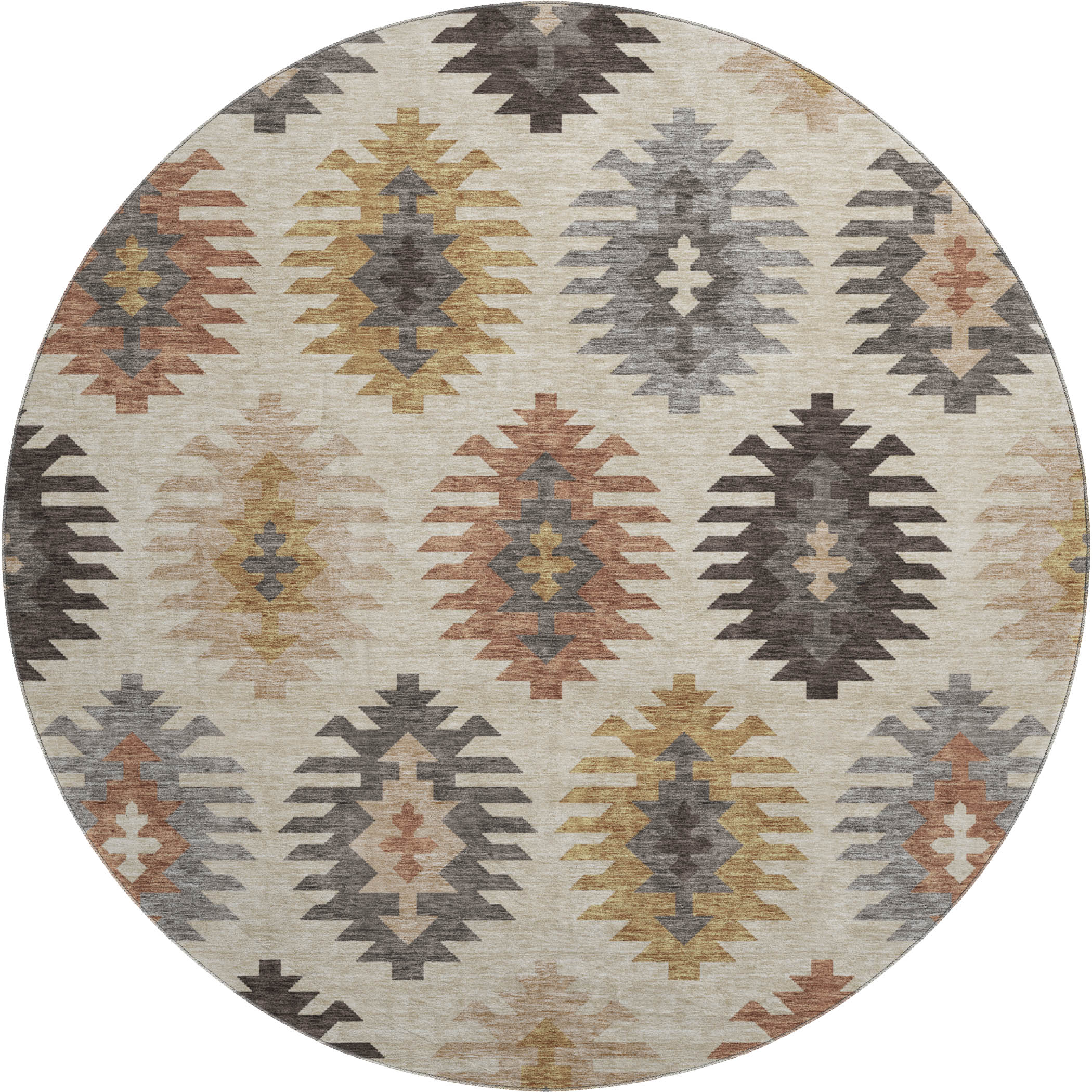 Luang Prabang Machine Washable Transitional Beige Brown Rug 8' x 8' #shape_Round