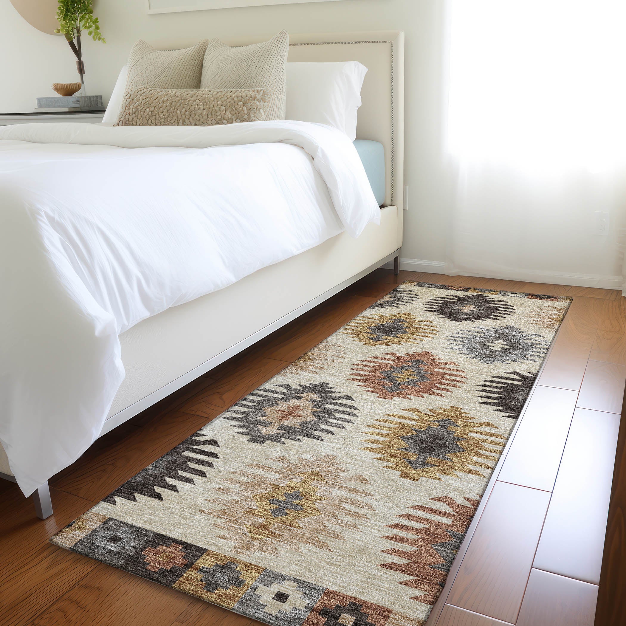 Luang Prabang Machine Washable Transitional Beige Brown Rug 2'3" x 7'6" #shape_Runner
