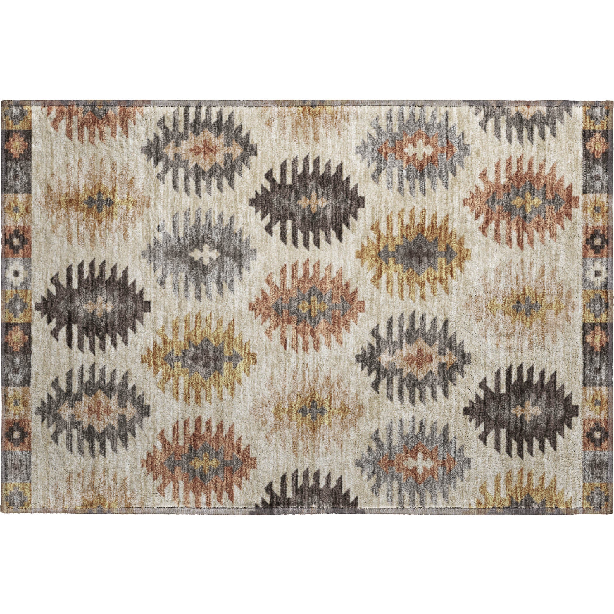 Luang Prabang Machine Washable Transitional Beige Brown Rug 1'8" x 2'6" #shape_Rectangle