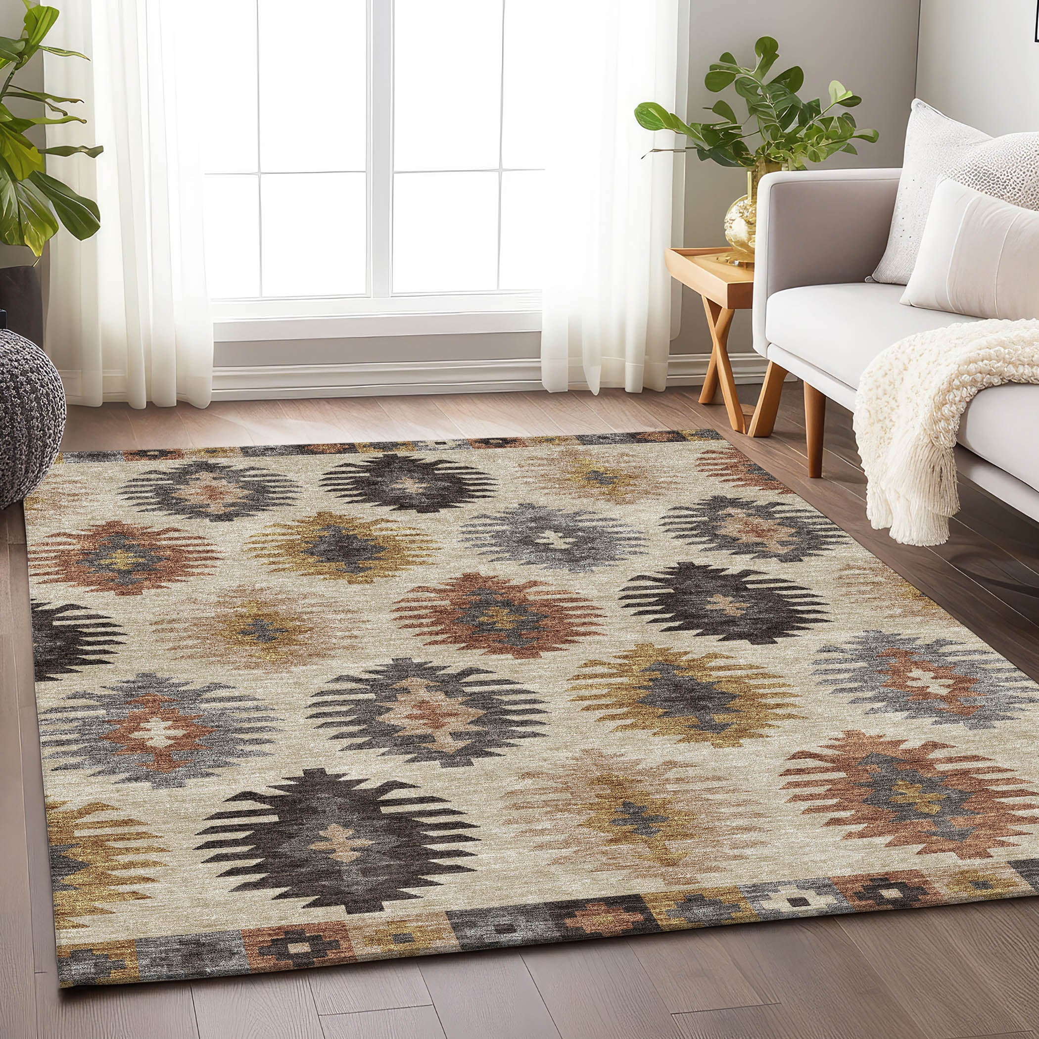 Luang Prabang Machine Washable Transitional Beige Brown Rug 2'6" x 3'10" #shape_Rectangle