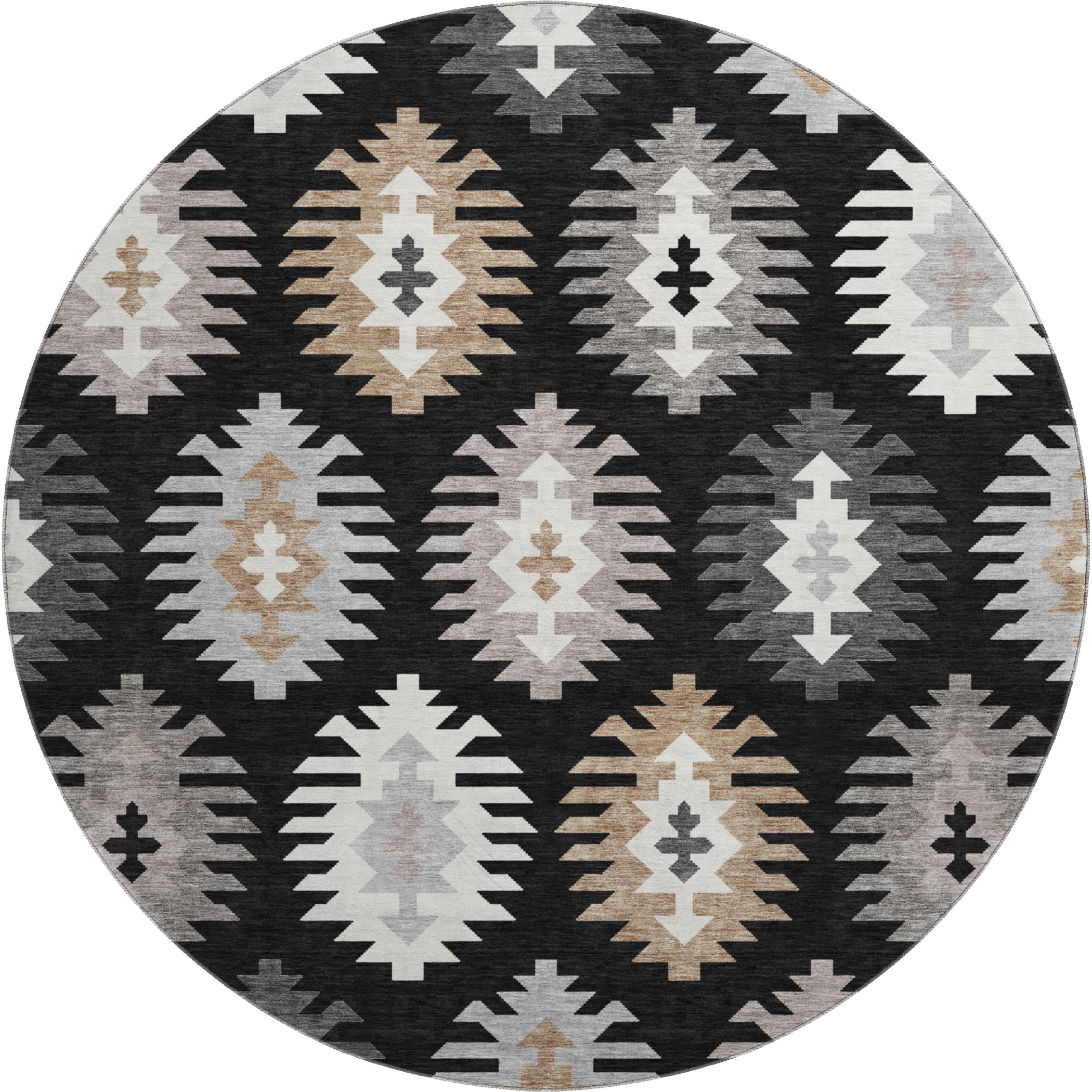 Luang Prabang Machine Washable Transitional Black Rug 8' x 8' #shape_Round