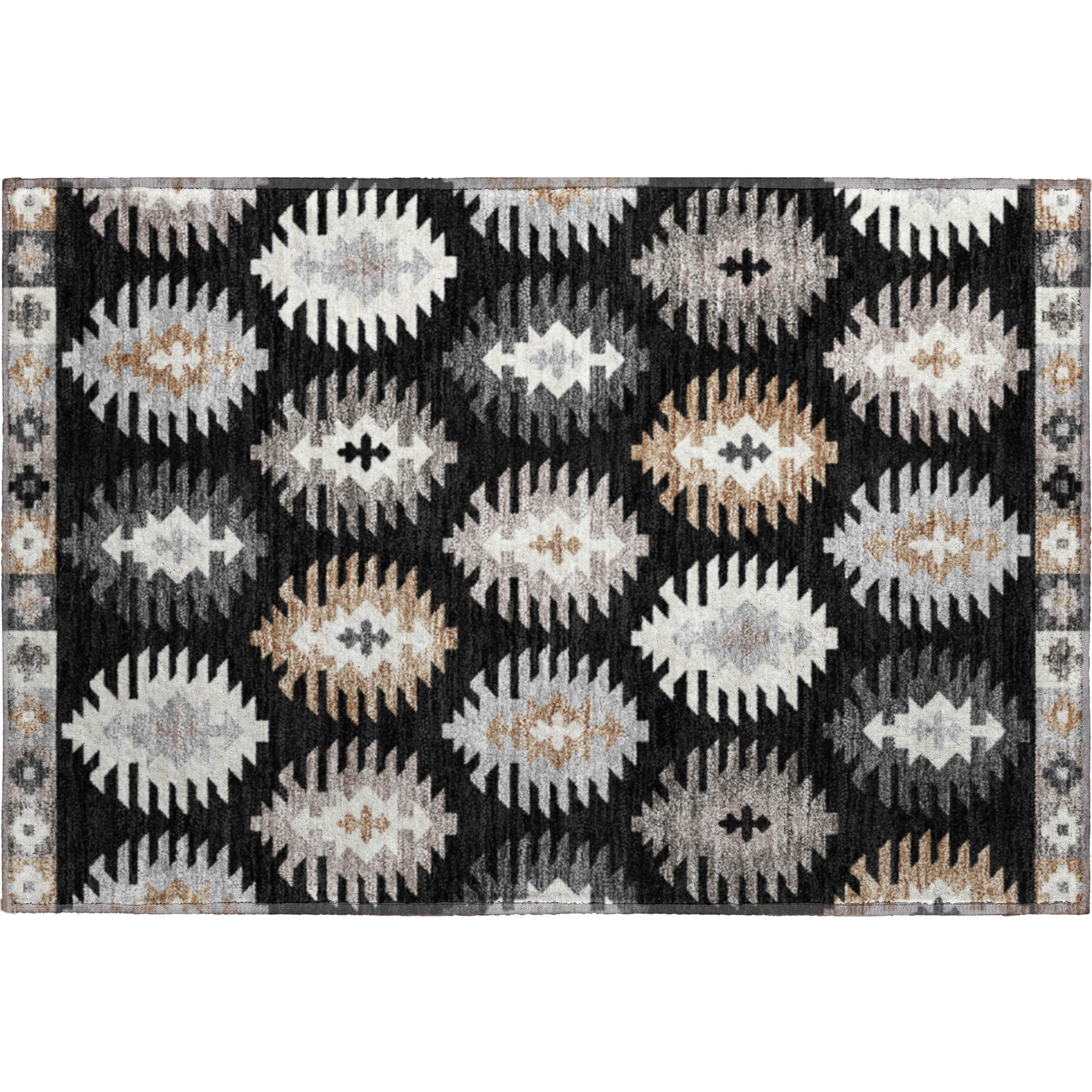 Luang Prabang Machine Washable Transitional Black Rug 1'8" x 2'6" #shape_Rectangle