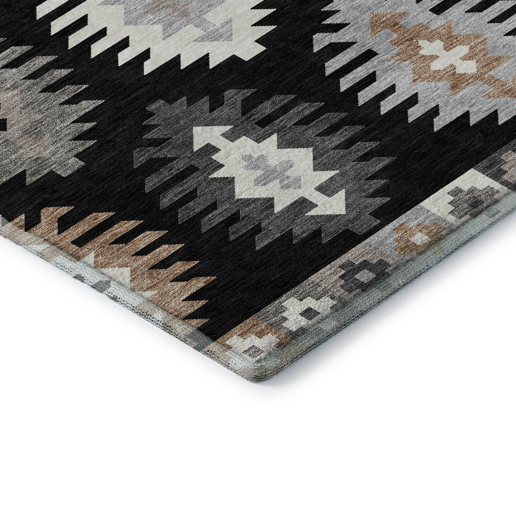Luang Prabang Machine Washable Transitional Black Rug 1'8" x 2'6" #shape_Rectangle