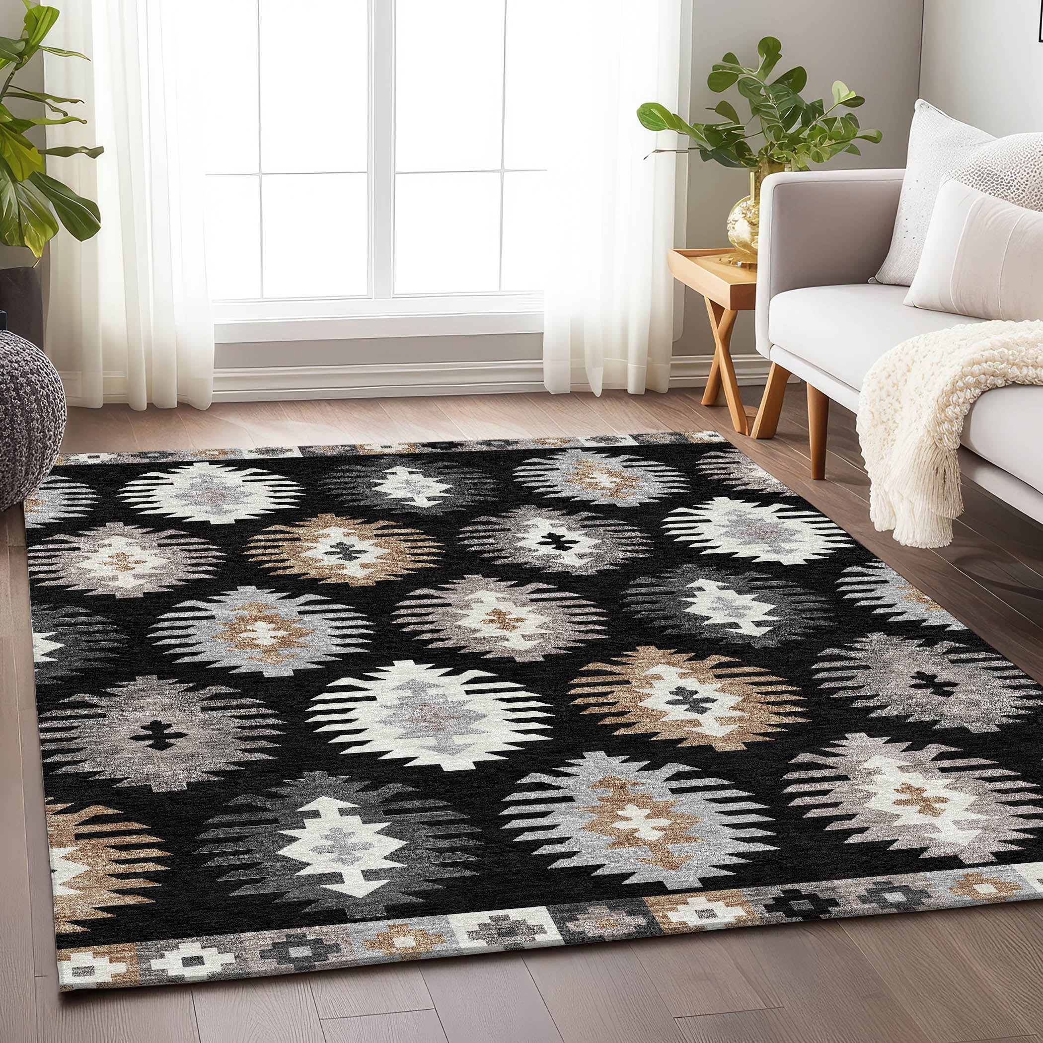 Luang Prabang Machine Washable Transitional Black Rug 2'6" x 3'10" #shape_Rectangle