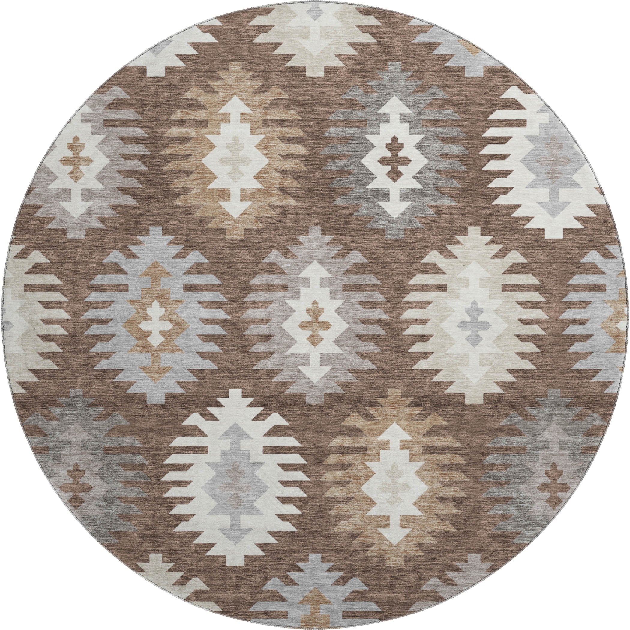 Luang Prabang Machine Washable Transitional Brown Rug 8' x 8' #shape_Round