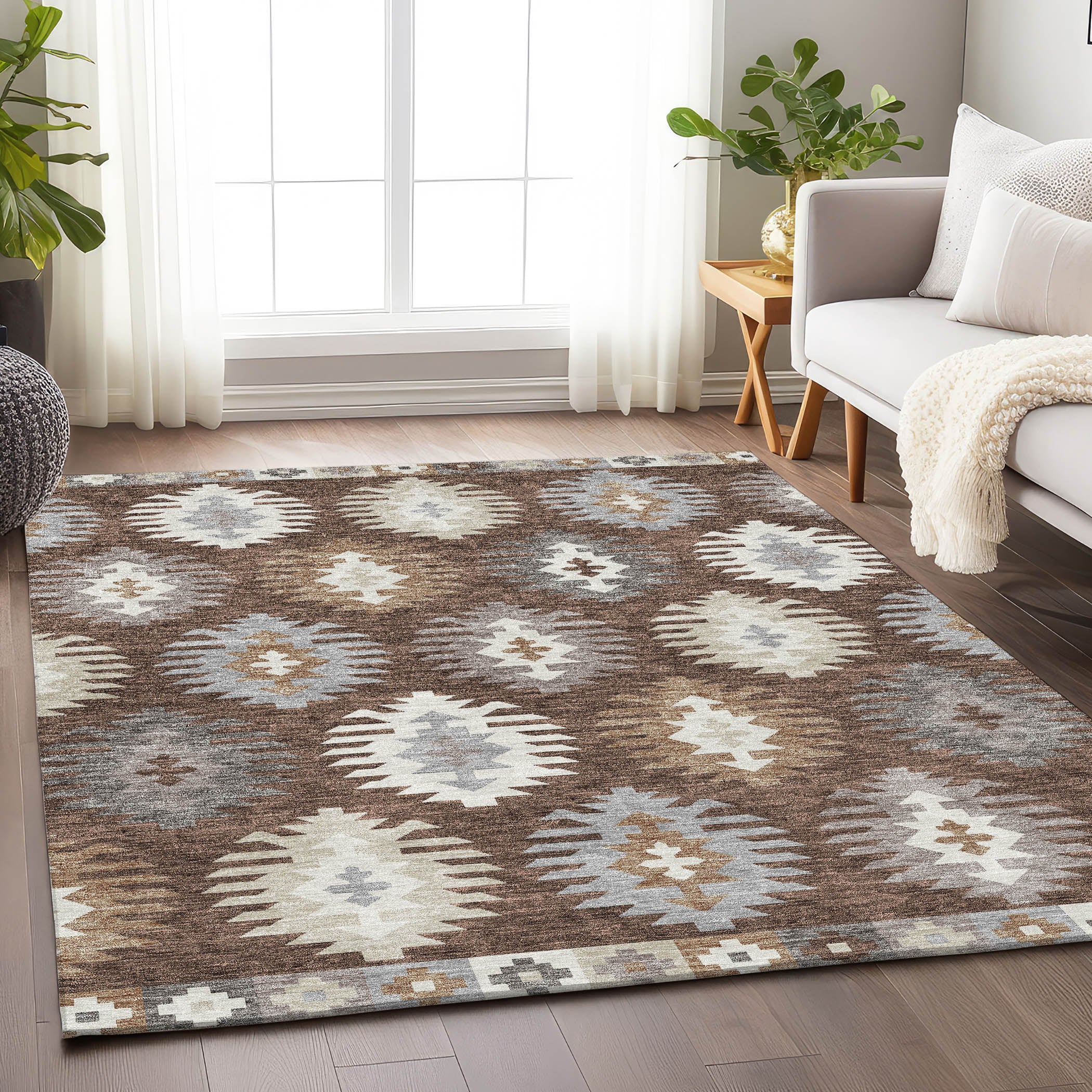 Luang Prabang Machine Washable Transitional Brown Rug 2'6" x 3'10" #shape_Rectangle
