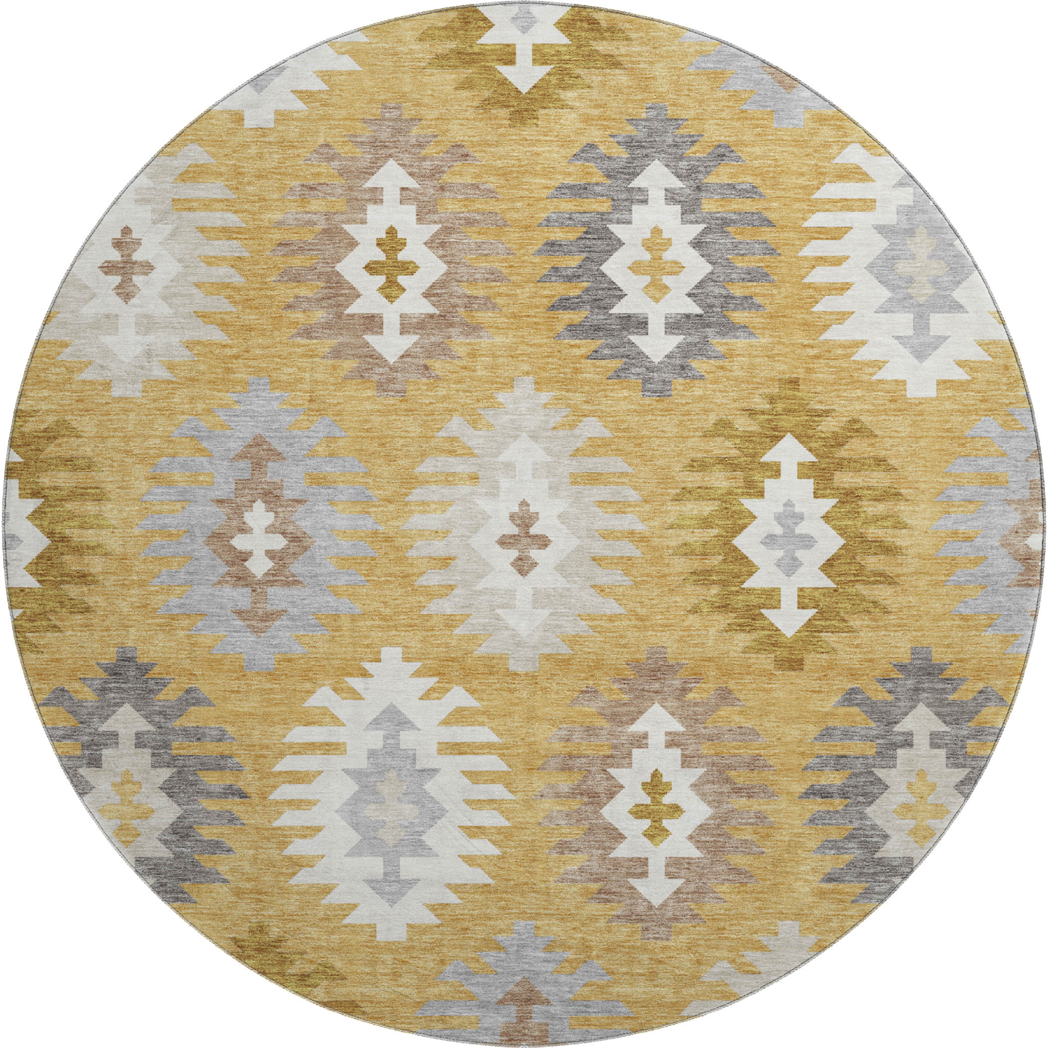 Luang Prabang Machine Washable Transitional Gold Rug 8' x 8' #shape_Round