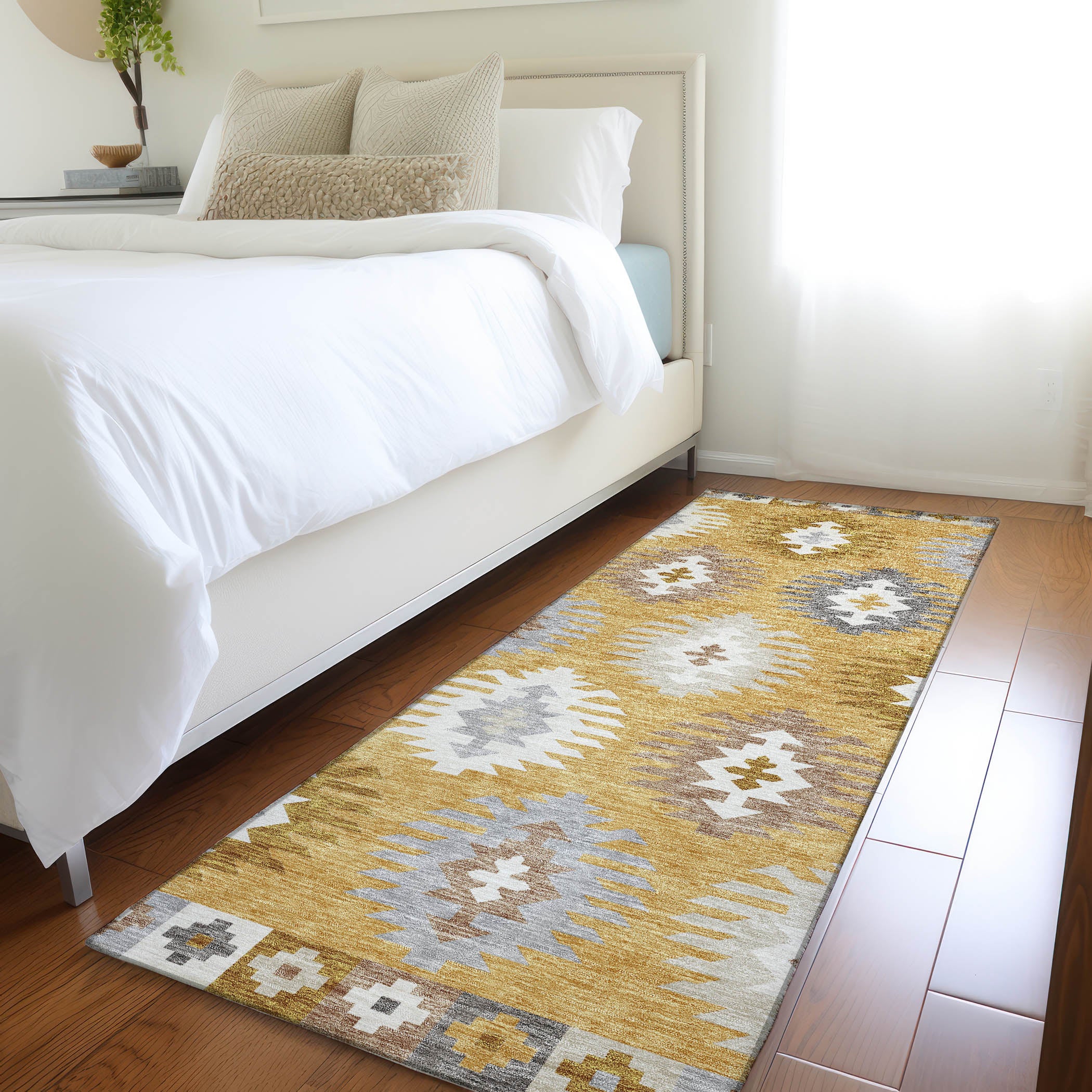 Luang Prabang Machine Washable Transitional Gold Rug 2'3" x 7'6" #shape_Runner