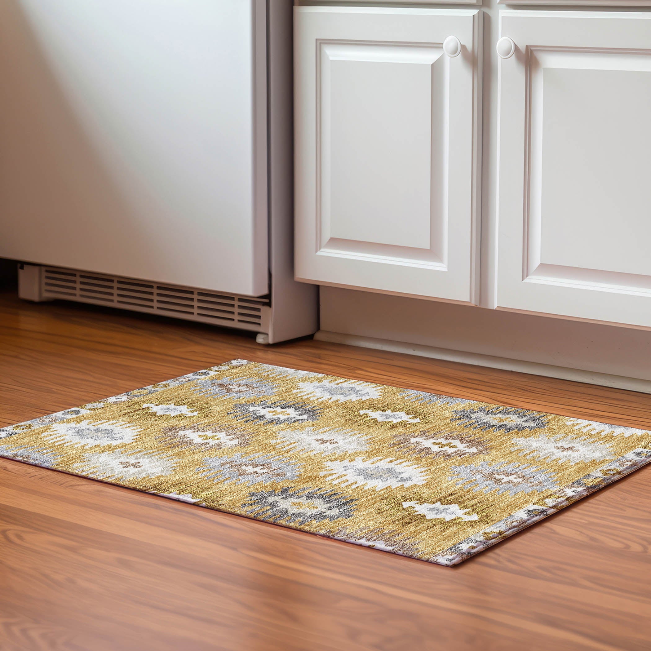 Luang Prabang Machine Washable Transitional Gold Rug 1'8" x 2'6" #shape_Rectangle