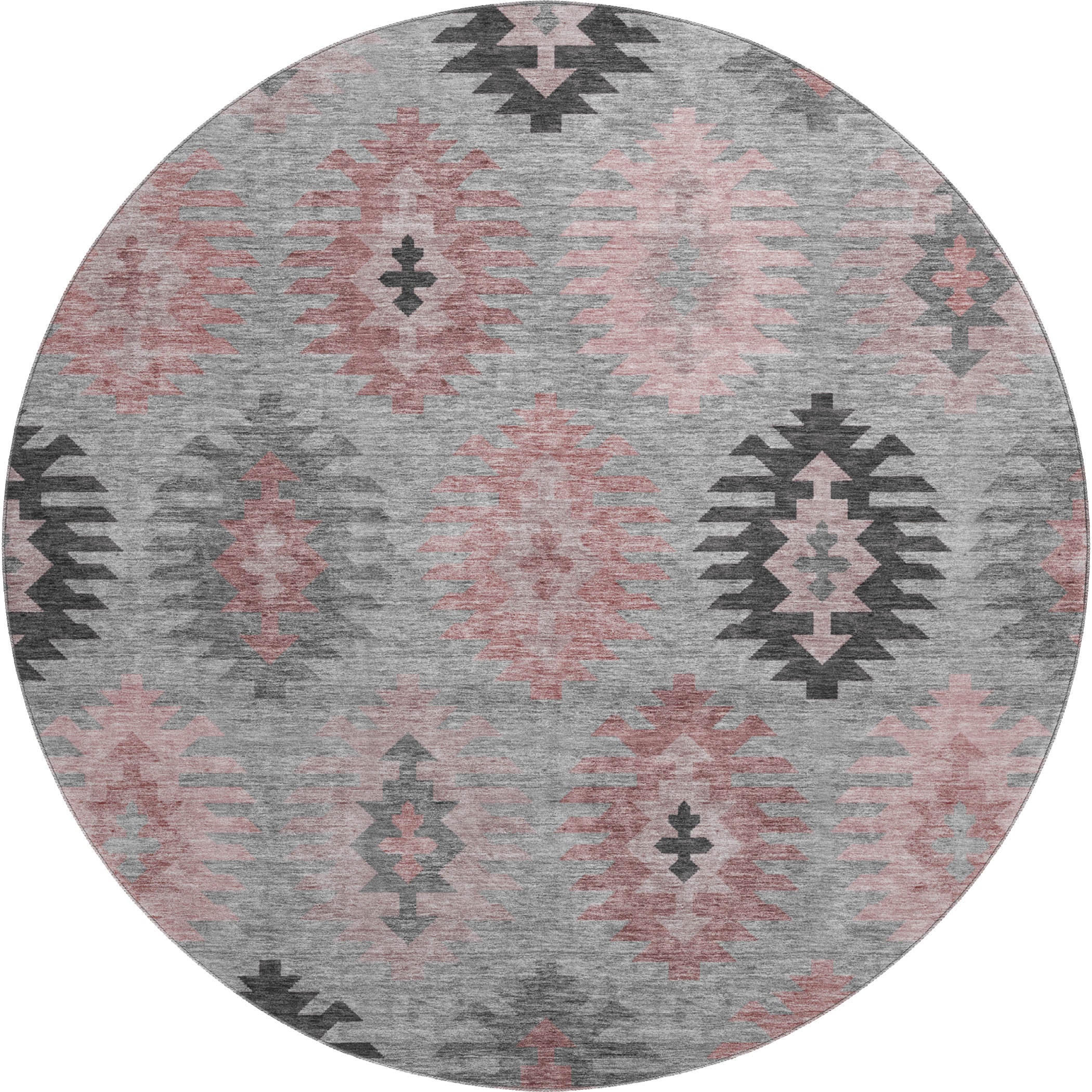 Luang Prabang Machine Washable Transitional Gray Rug 8' x 8' #shape_Round