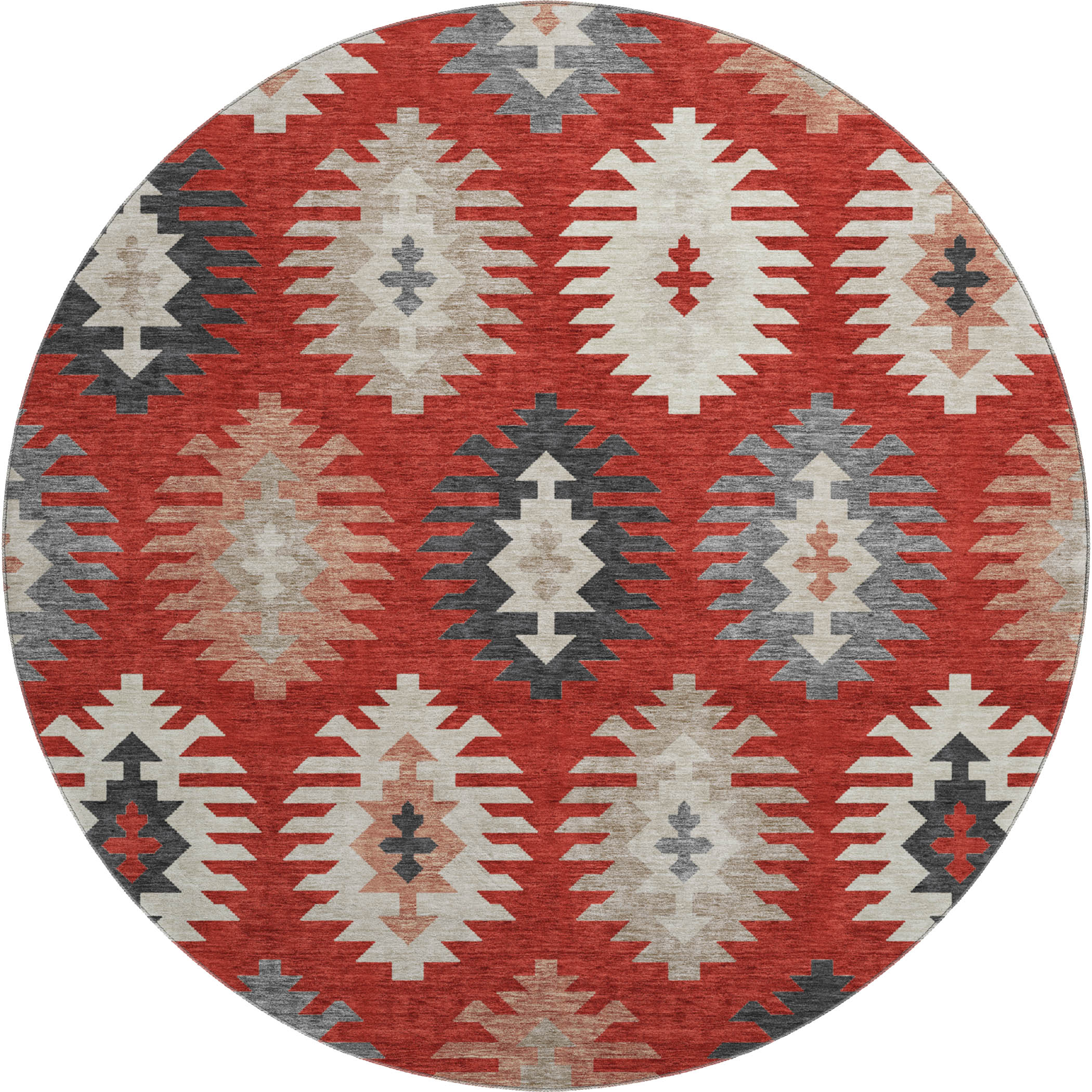 Luang Prabang Machine Washable Transitional Red Rug 8' x 8' #shape_Round