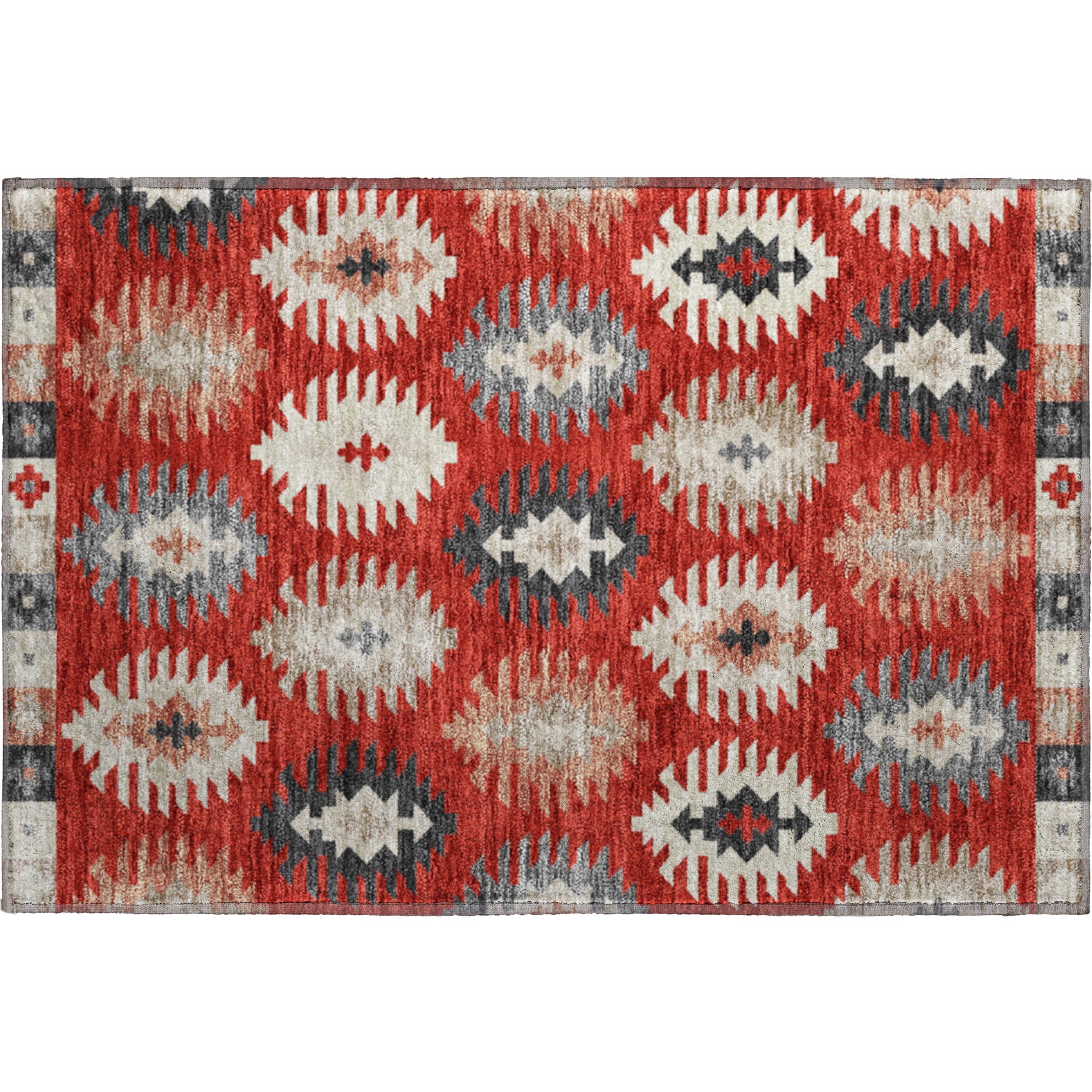 Luang Prabang Machine Washable Transitional Red Rug 1'8" x 2'6" #shape_Rectangle
