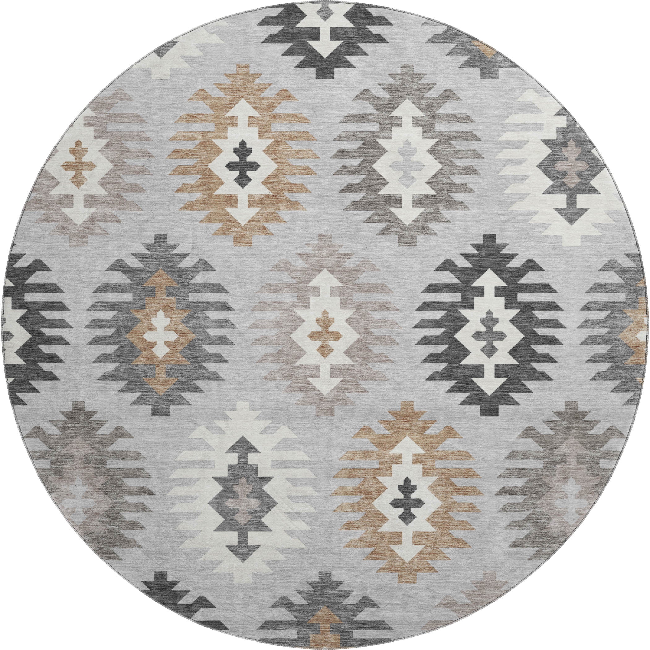 Luang Prabang Machine Washable Transitional Silver Gray Rug 8' x 8' #shape_Round