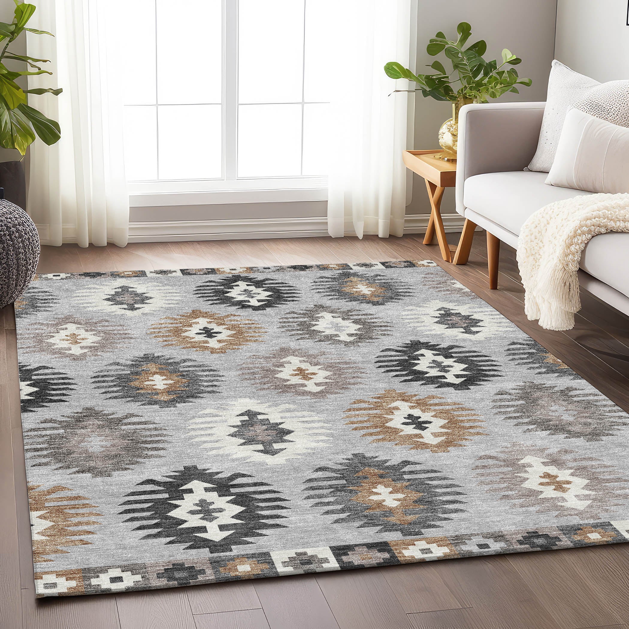 Luang Prabang Machine Washable Transitional Silver Gray Rug 2'6" x 3'10" #shape_Rectangle