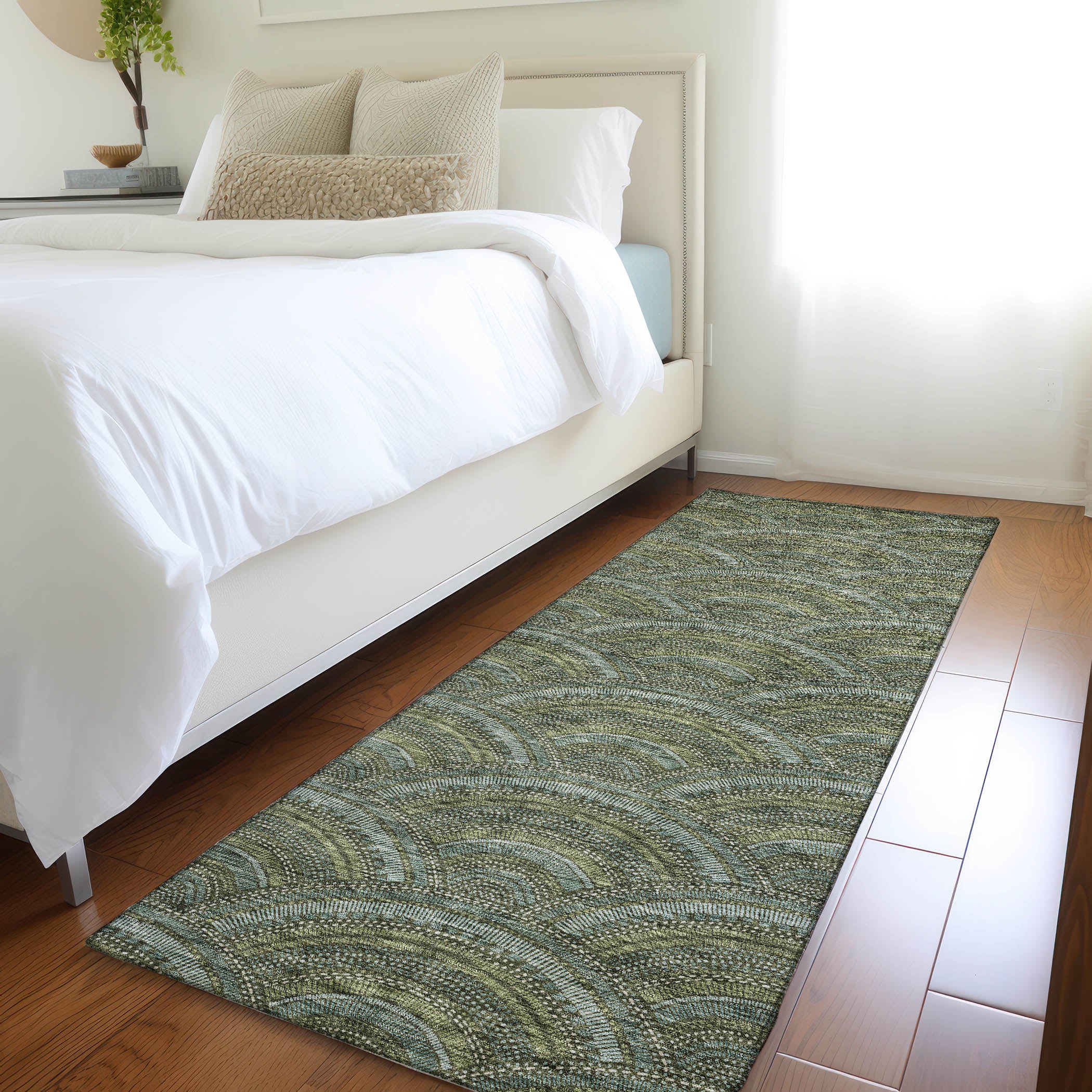 Nairobi Machine Washable Transitional Olive Green Rug 2'3" x 7'6" #shape_Runner