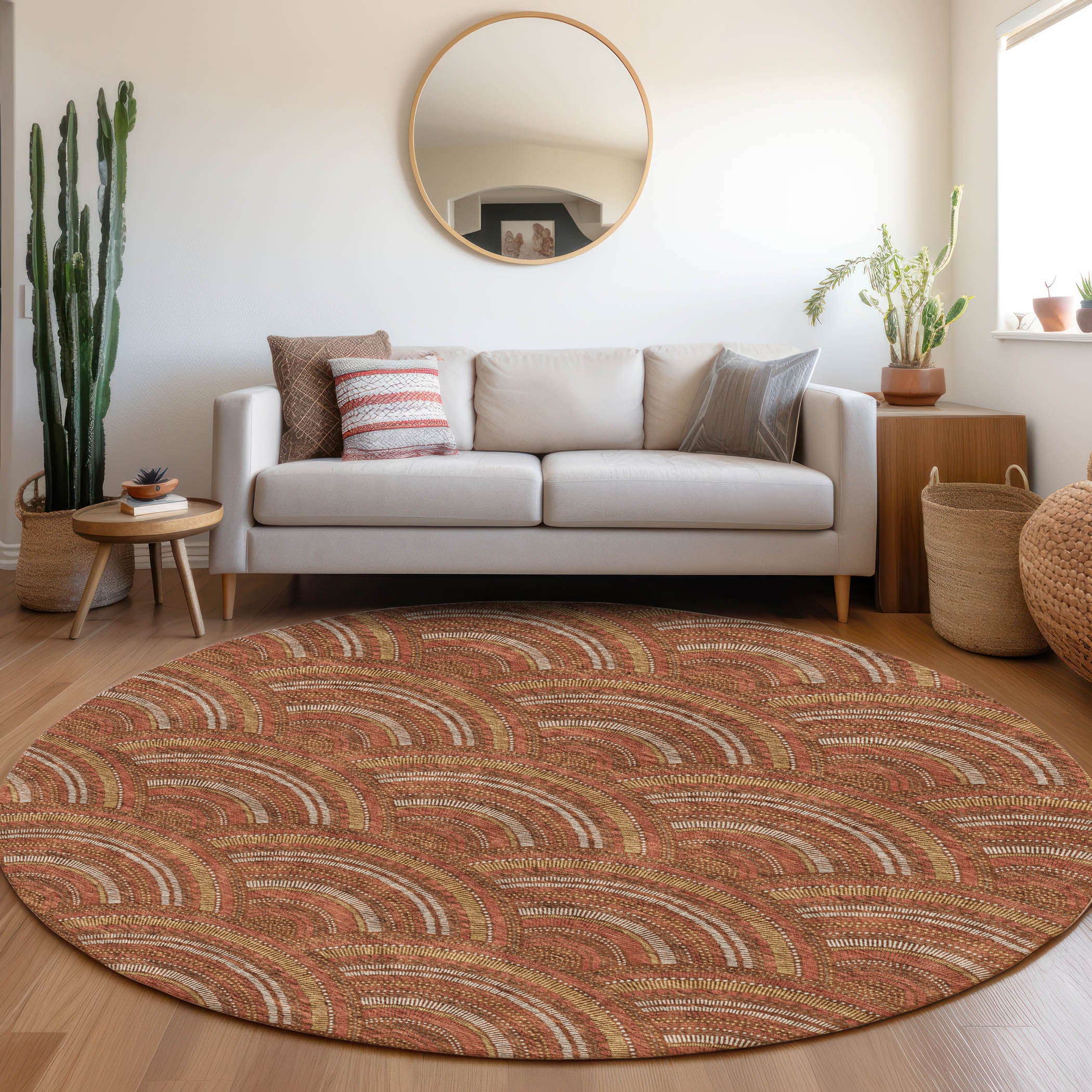 Nairobi Machine Washable Transitional Paprika Orange Rug 8' x 8' #shape_Round