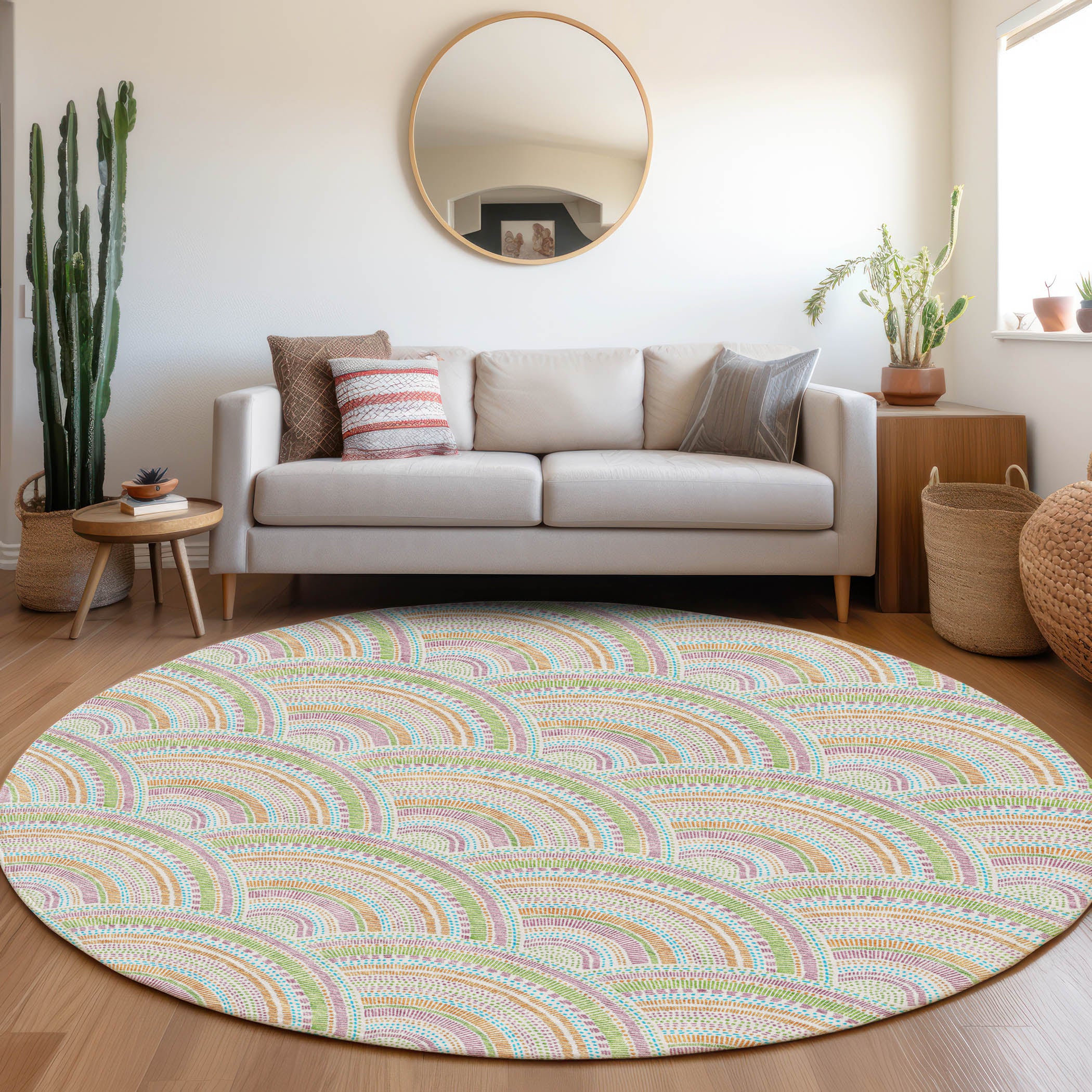 Nairobi Machine Washable Transitional Pearl Ivory Rug 8' x 8' #shape_Round