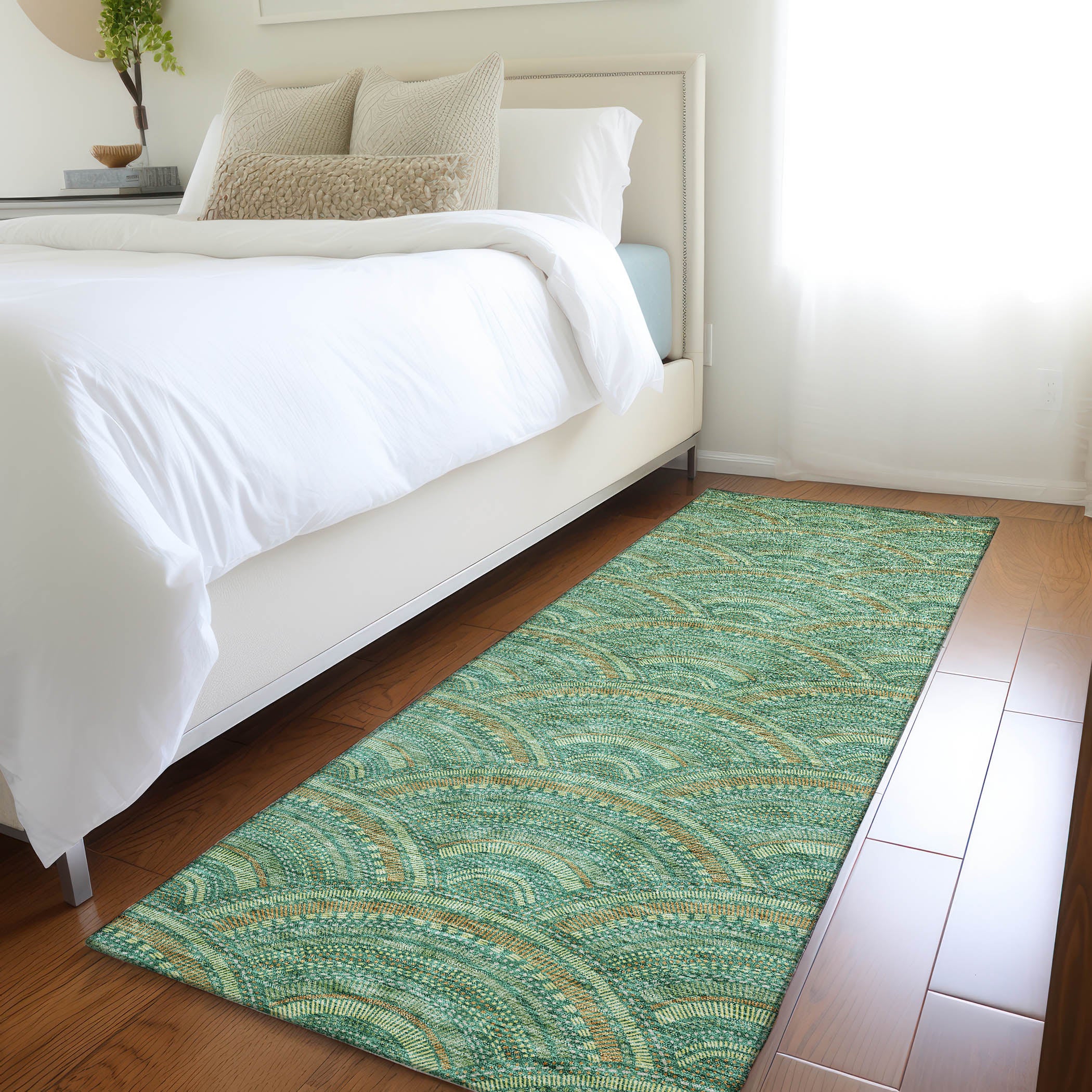 Nairobi Machine Washable Transitional Sage Green Rug 2'3" x 7'6" #shape_Runner