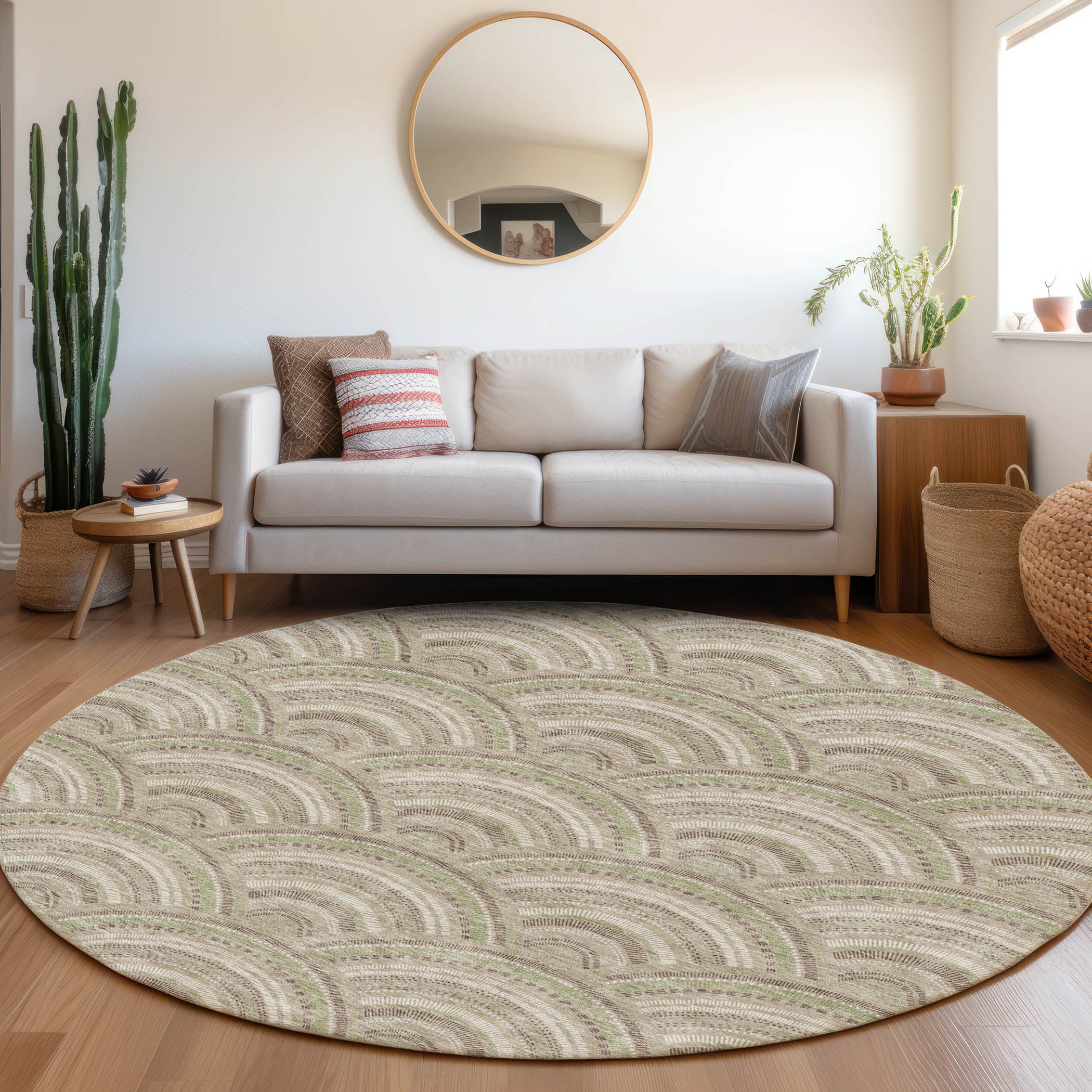 Nairobi Machine Washable Transitional Taupe Brown Rug 8' x 8' #shape_Round