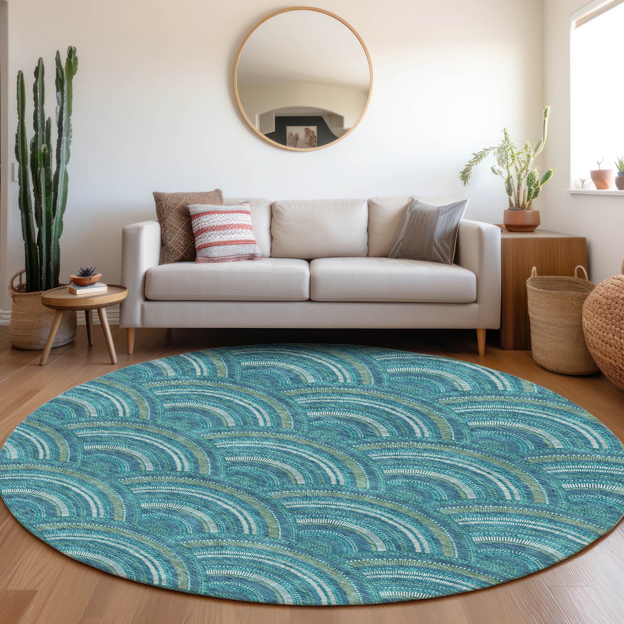 Nairobi Machine Washable Transitional Teal Rug 8' x 8' #shape_Round