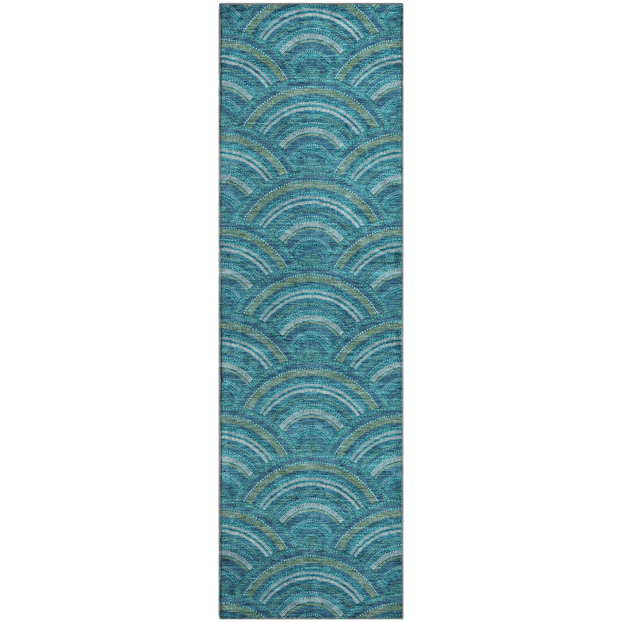 Nairobi Machine Washable Transitional Teal Rug 2'3" x 7'6" #shape_Runner