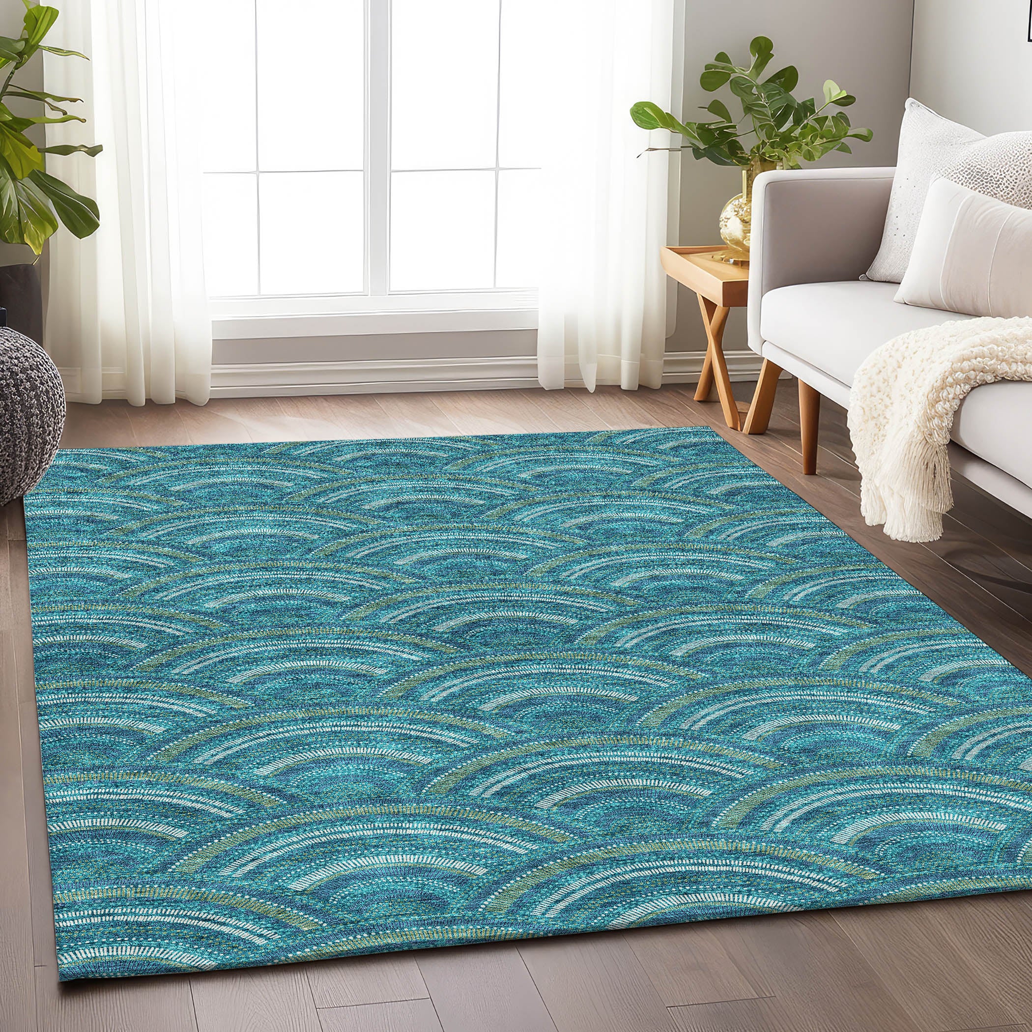 Nairobi Machine Washable Transitional Teal Rug 2'6" x 3'10" #shape_Rectangle
