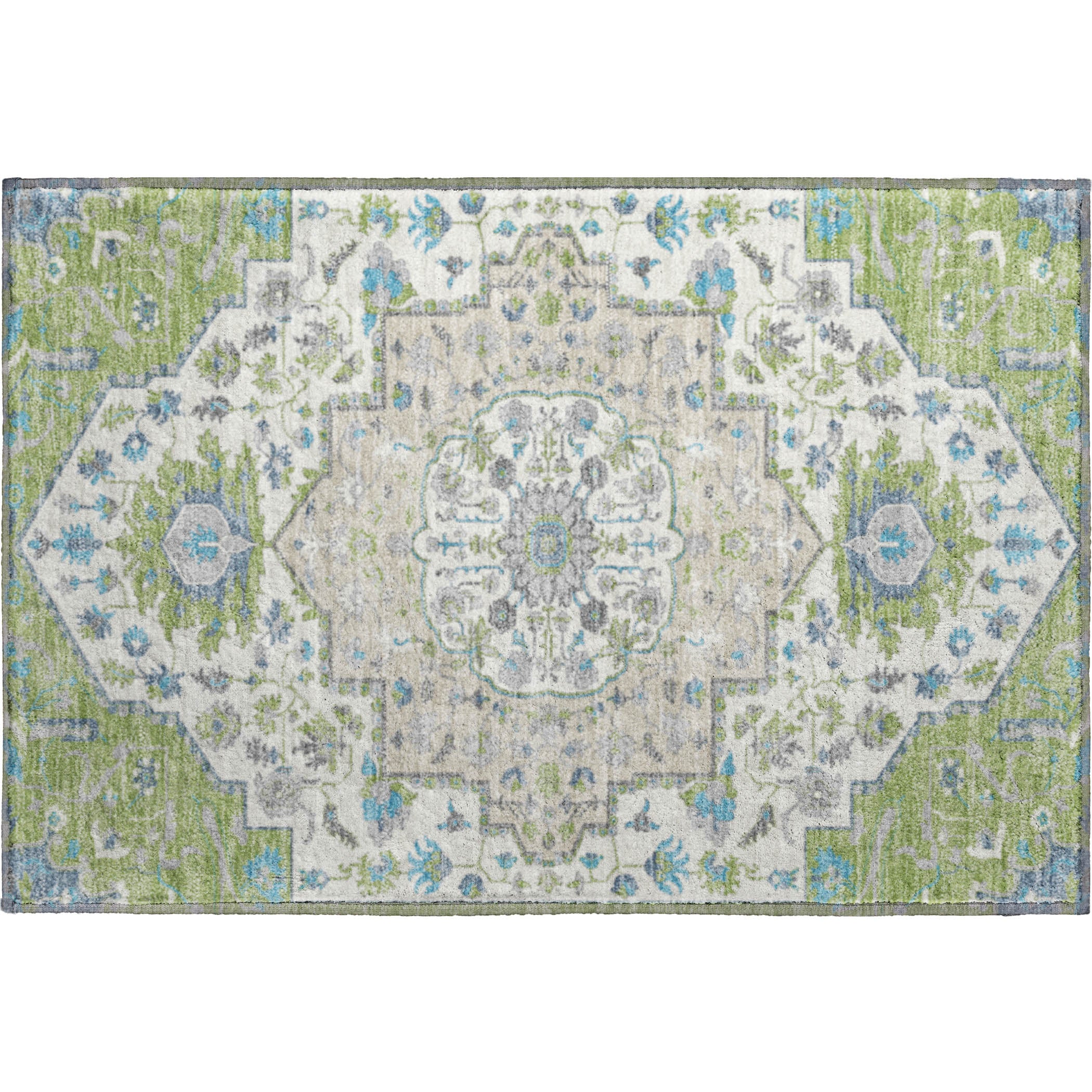 Oslo Machine Washable Traditional Aloe Green Rug 1'8" x 2'6" #shape_Rectangle