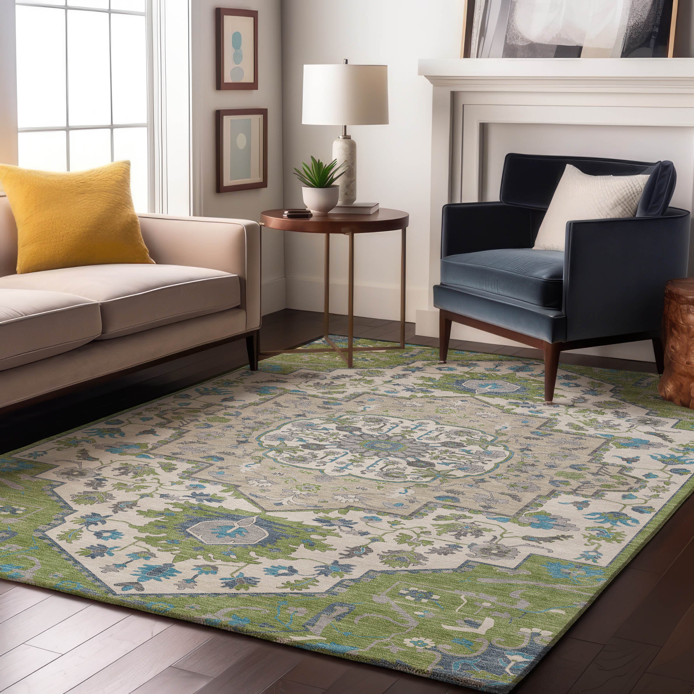 Oslo Machine Washable Traditional Aloe Green Rug 2'6" x 3'10" #shape_Rectangle